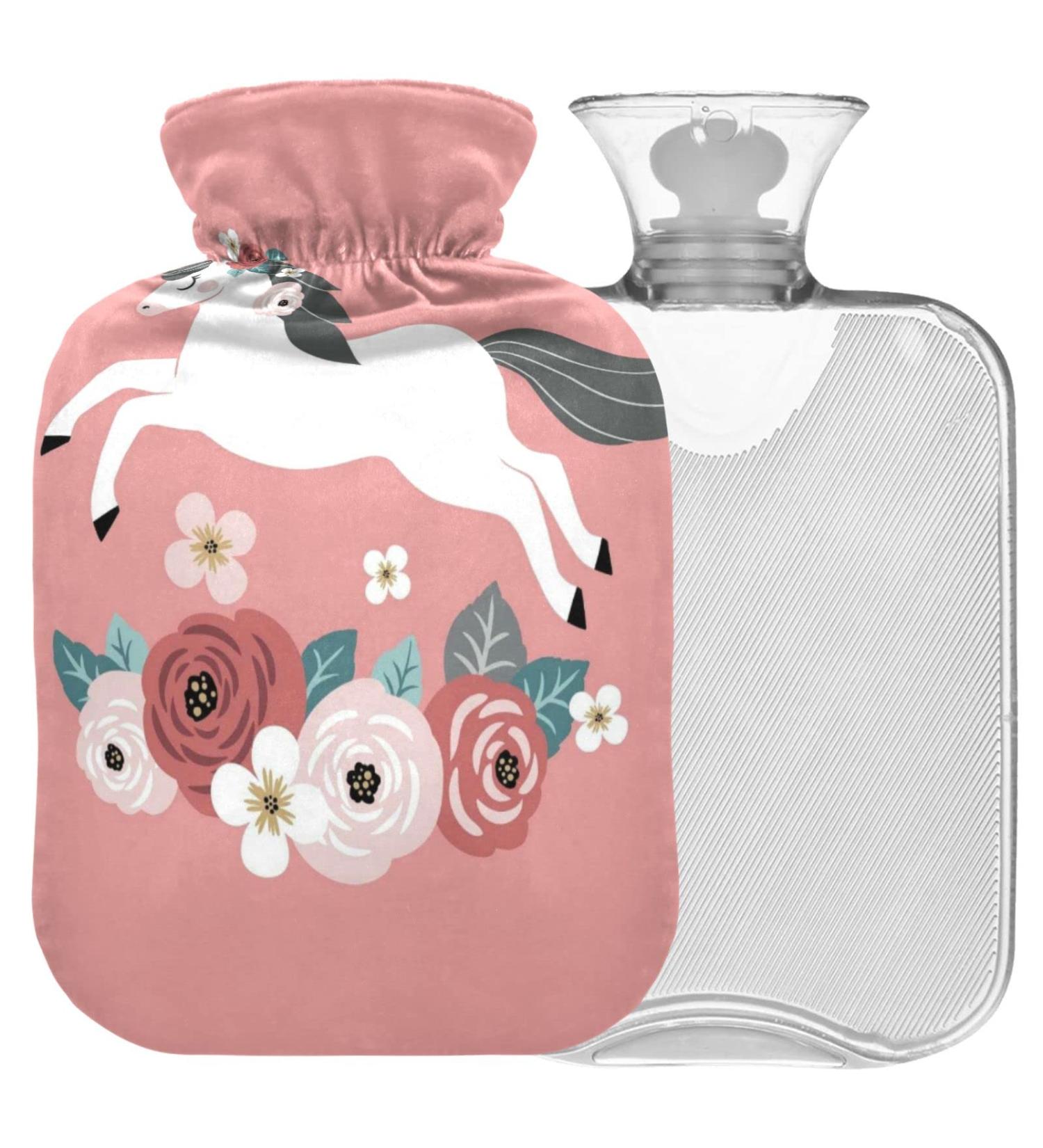 Naanle 2L Flower Horse Unicorn Hot Water Bottle with Cover Large Heat & Cold Therapy for Pain Relief | Perfect for Bed Hands & Feet - Buy Online on GoSupps.com