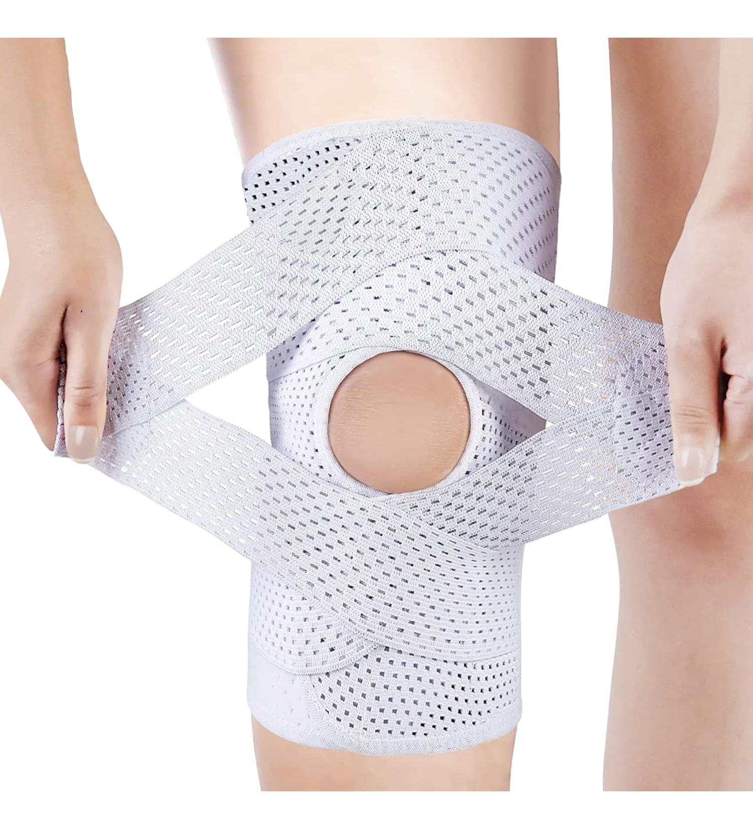 Nellhomy Professional Knee Supports - Adjustable Open Patella Pads & Spring Stabilizers for Arthritis Relief | XXL White - Buy Online on GoSupps.com