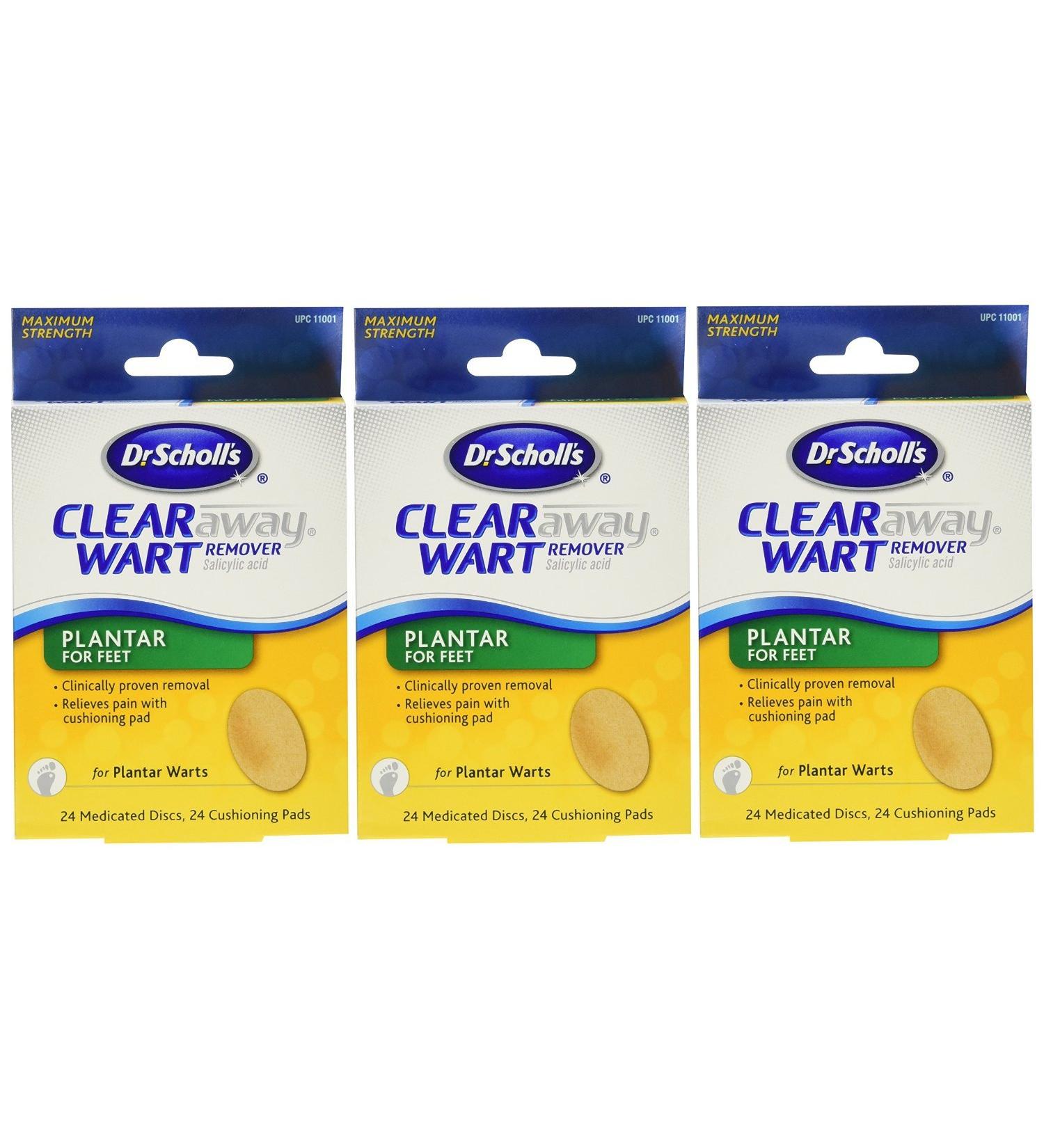 Dr. Scholl's Clear Away Wart Remover Medicated Disks Plantar for Feet, 24 Count (Pack of 3)