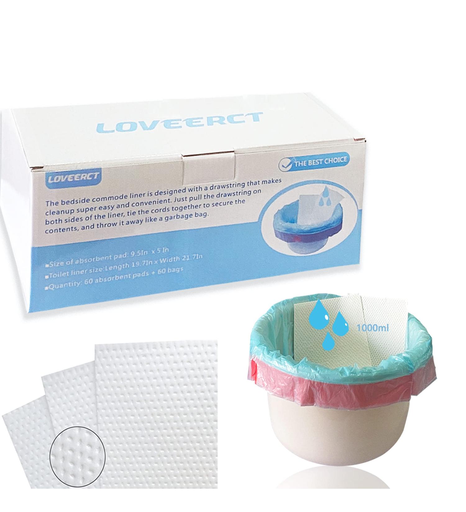 Commode Liners Pads (60 Pads + 60 Bags) - Disposable & Super Absorbent - Fits All Standard Toilet Chairs - No Leaks, Reduced Odor - Buy Online on GoSupps.com