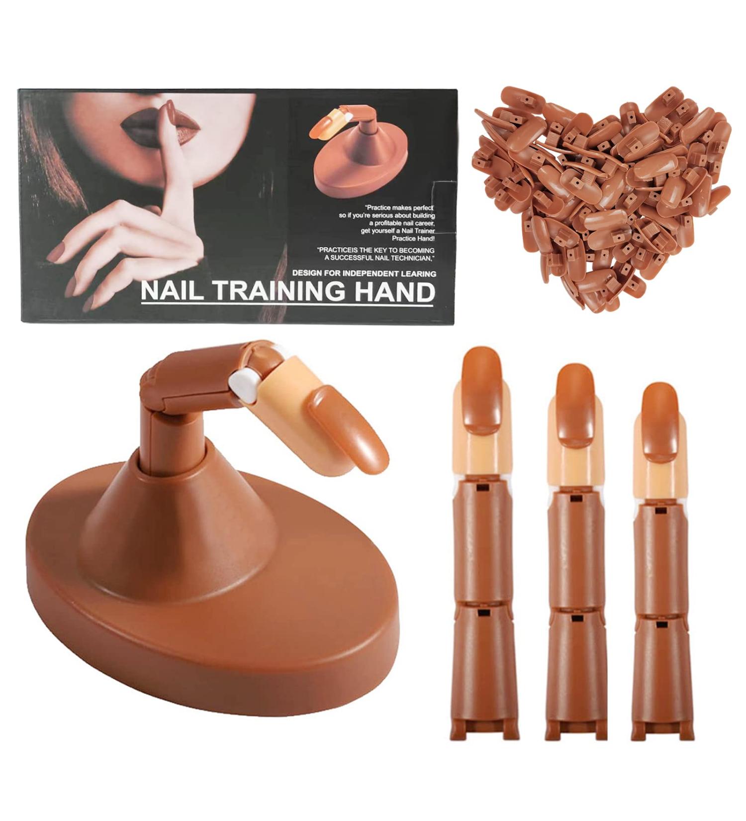 Flexible 3-Finger Brown Practice Hand for Acrylic Nails - False Nail Training Mannequin - Buy Online on GoSupps.com