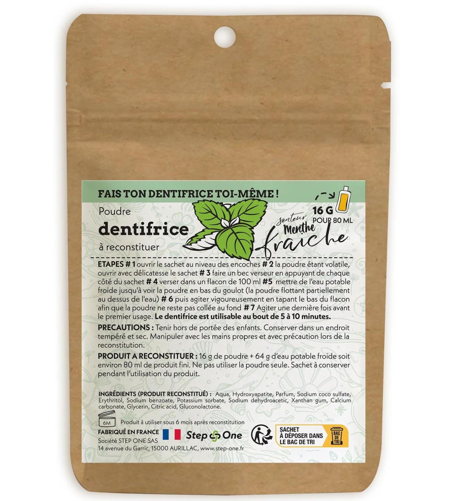 Toothpaste in powder form fresh mint - without fluoride - to mix yourself - 16gr 80ml - Step One