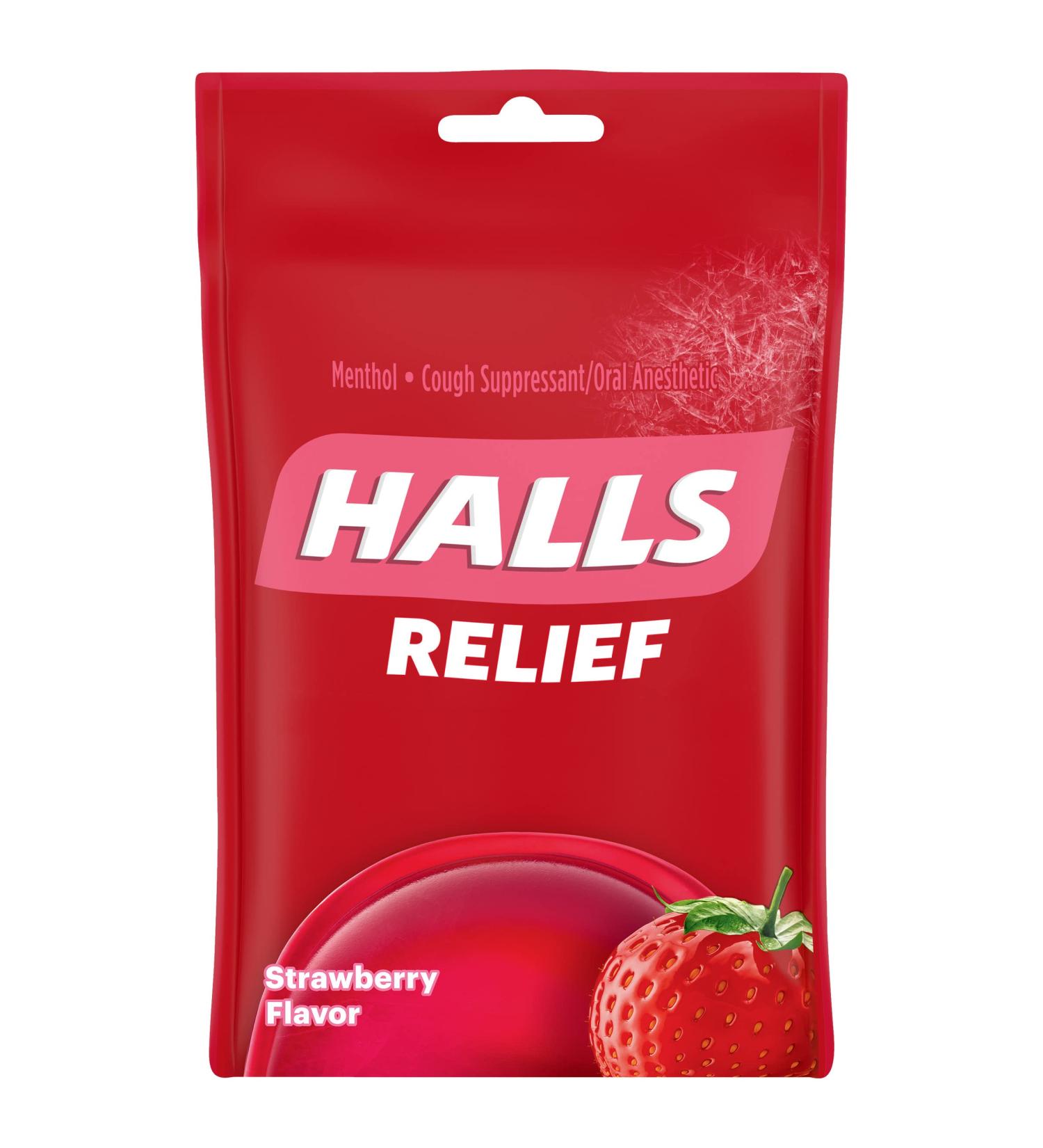HALLS Relief Strawberry Cough Drops - 30 Drops | Fast-Acting Soothing Relief - Buy Online on GoSupps.com