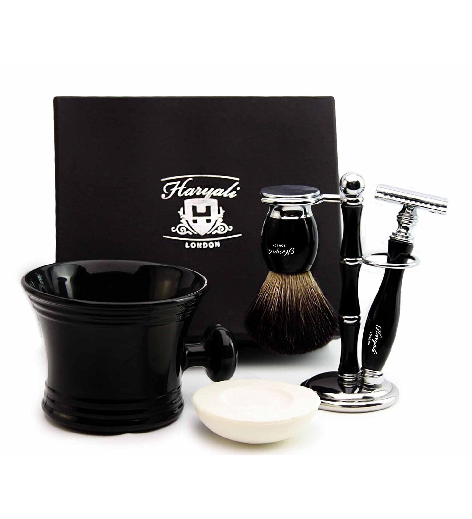 Premium Black Badger Hair Shaving Set | Brush Razors & Holder for Men | Perfect Gift for Him - Buy Online on GoSupps.com