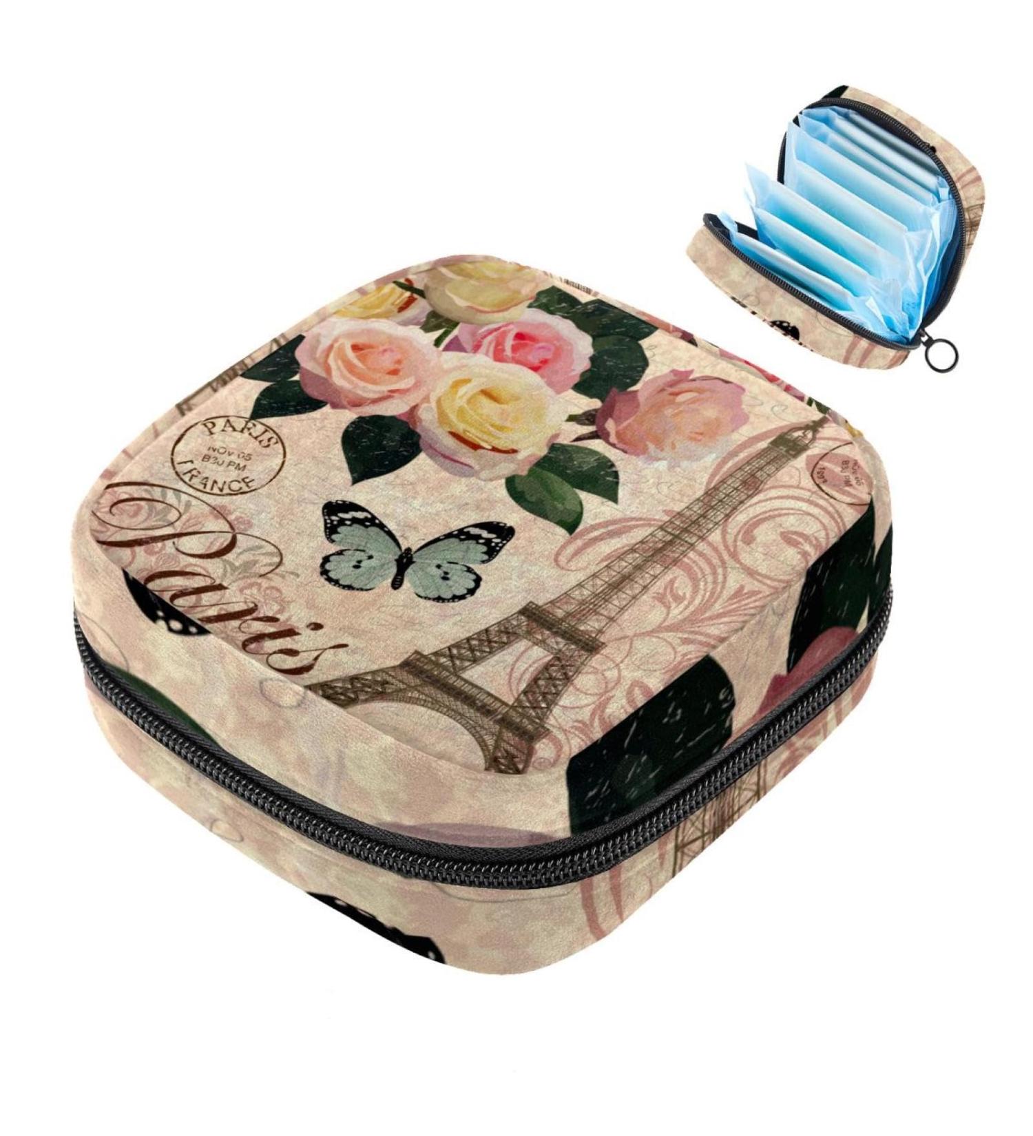 Portable Women's Binding-Storage Bags | Menstrual Cup & Tampon Pocket | Teenage Girls First Period Essentials | Retro Paris Design - Buy Online on GoSupps.com