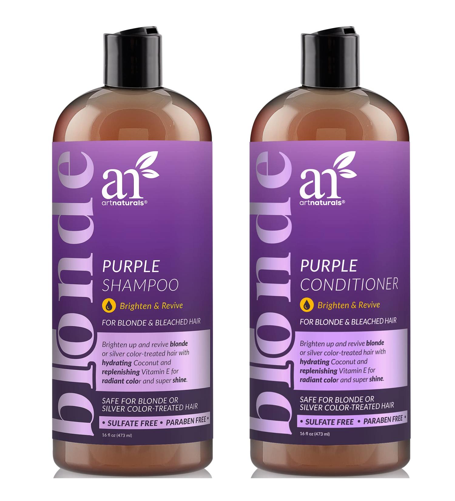 ArtNaturals Purple Shampoo & Conditioner Set - 16 Fl Oz (Pack of 2) for Bleached, Silver, Blonde Hair - Sulfate Free - Buy Online on GoSupps.com