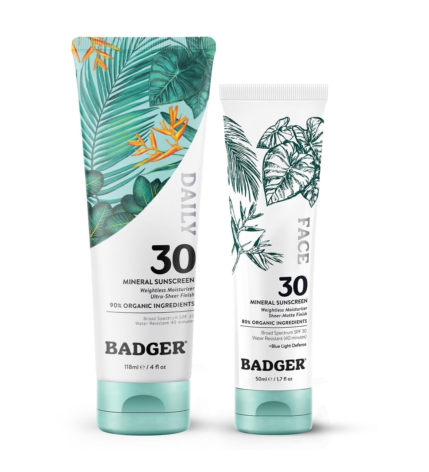 Badger Mineral Daily and Face Sunscreen Combo SPF 30 Lightweight Organic Mineral Sunscreens with Zinc Oxide Hydrating Everyday Sunscreen Lotions for Face & Body Vegan & Unscented 2-Pack 2.85 Fl Oz (Pack of 2) - Buy Online on GoSupps.com