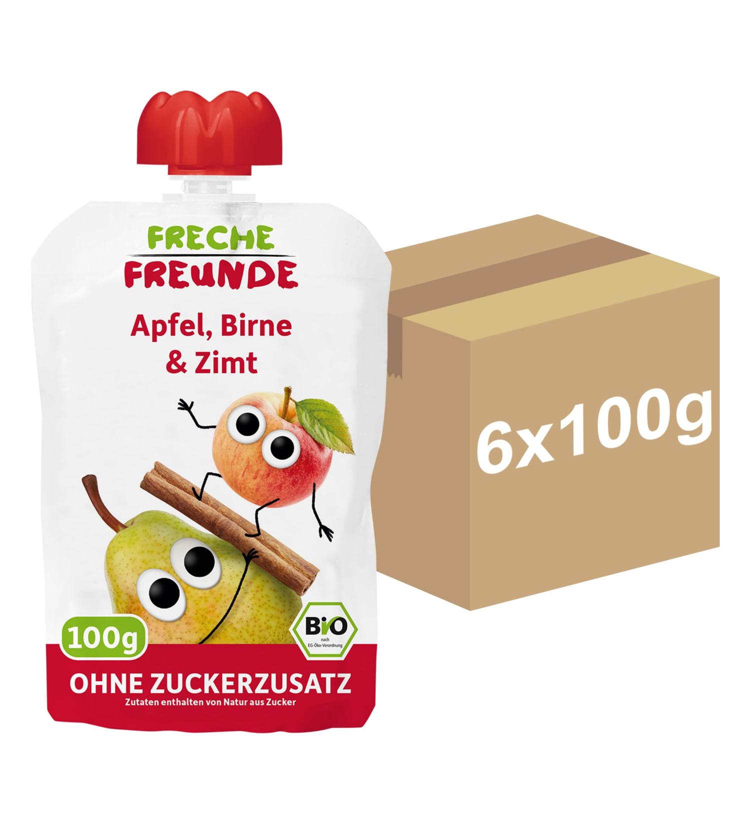 Cheeky Friends Bio Quetschie Apple Pear & Cinnamon Puree - Gluten-Free Vegan Baby Food (6x100g) | Perfect for 8+ Months - Buy Online on GoSupps.com