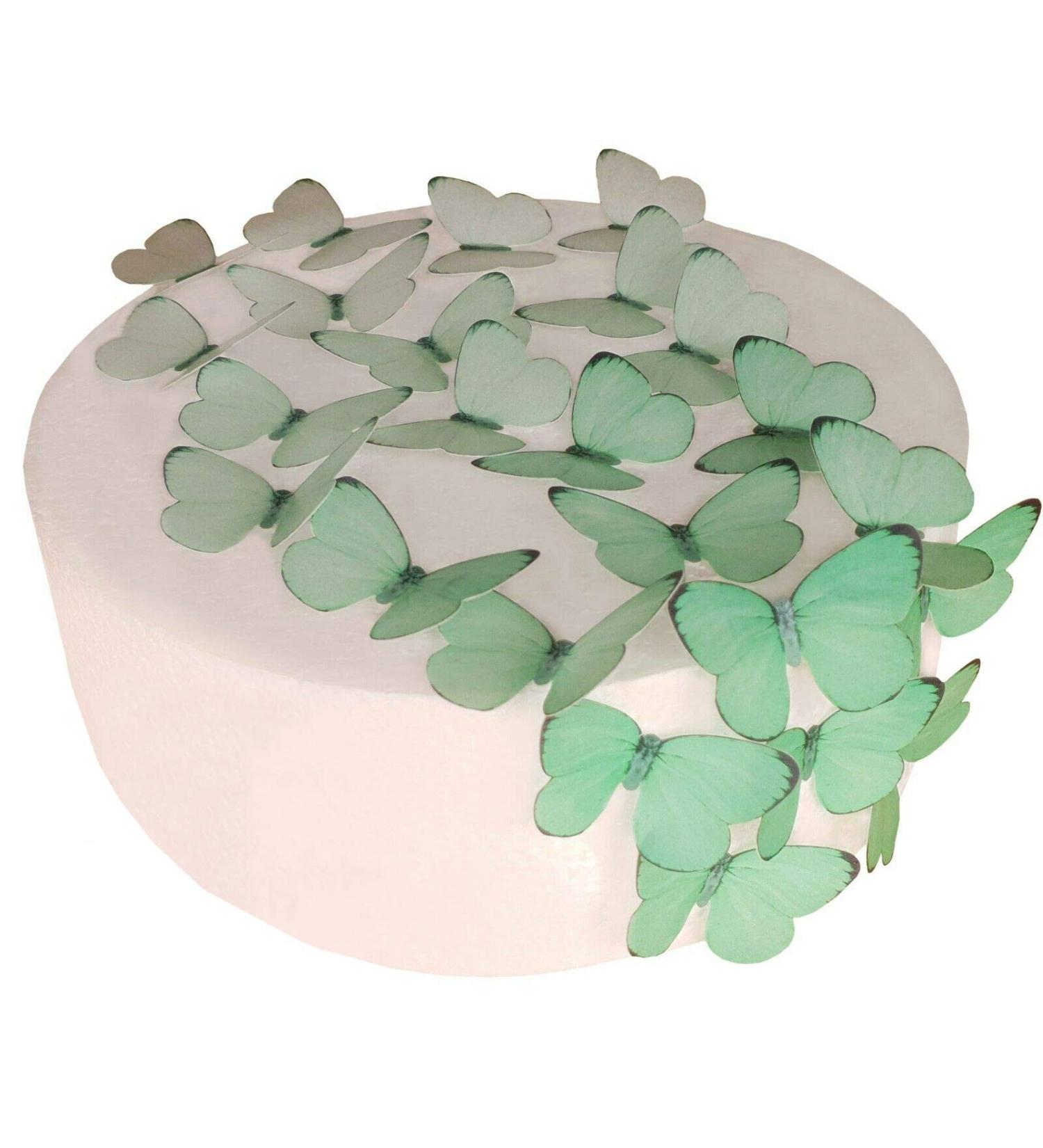 Pre-cut green butterflies with color gradient edible rice/wafer paper for cupcakes cakes dessert birthday celebration wedding baby shower children's party decorations (green)