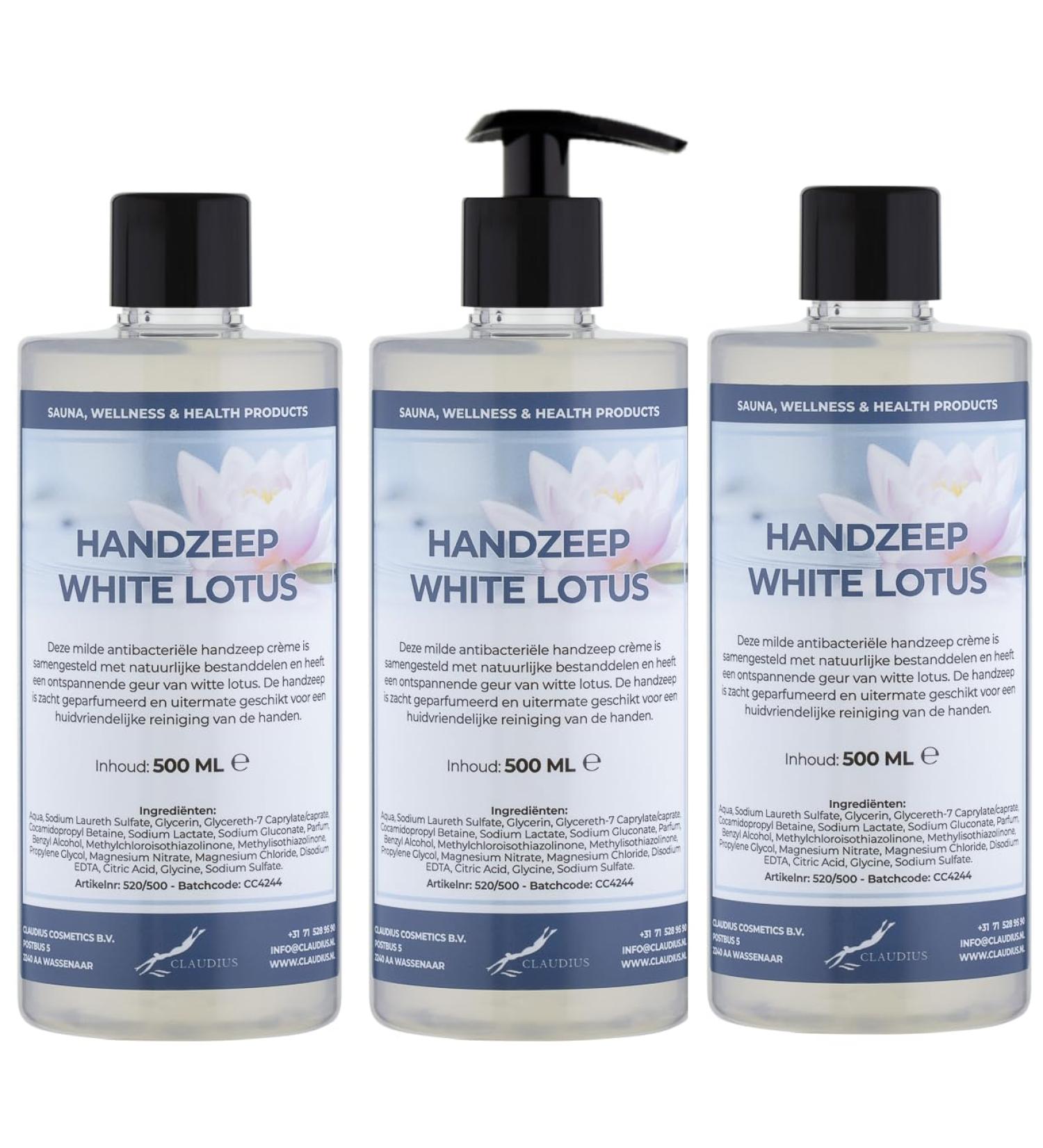 Claudius White Lotus Hand Soap 500ml - With Pump - Pack of 3