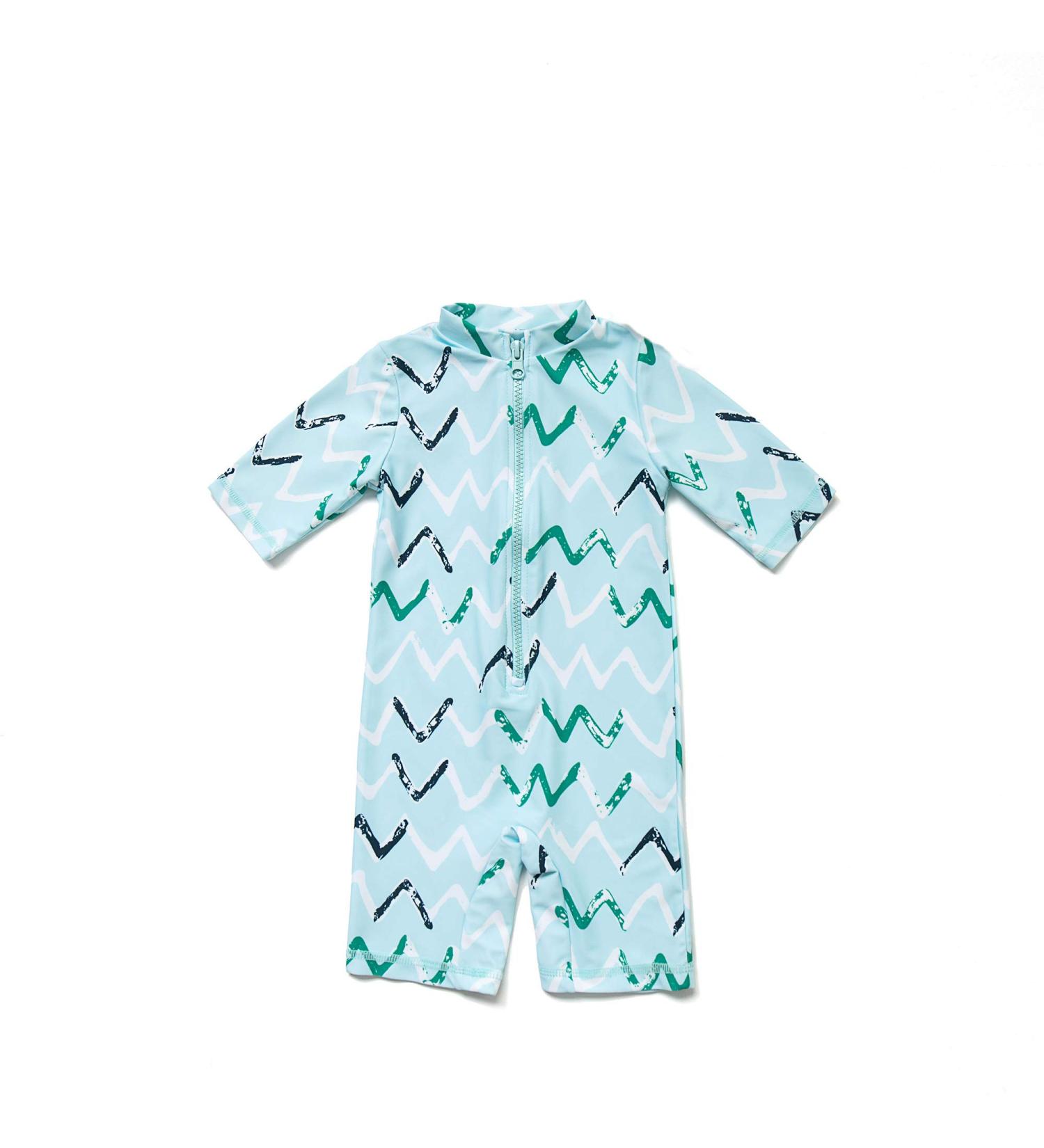 BONVERANO Baby Boys Sunsuit UPF 50+ with Zipper Swimwear & Sun Hat - 9 Months, Light Blue - Buy Online on GoSupps.com