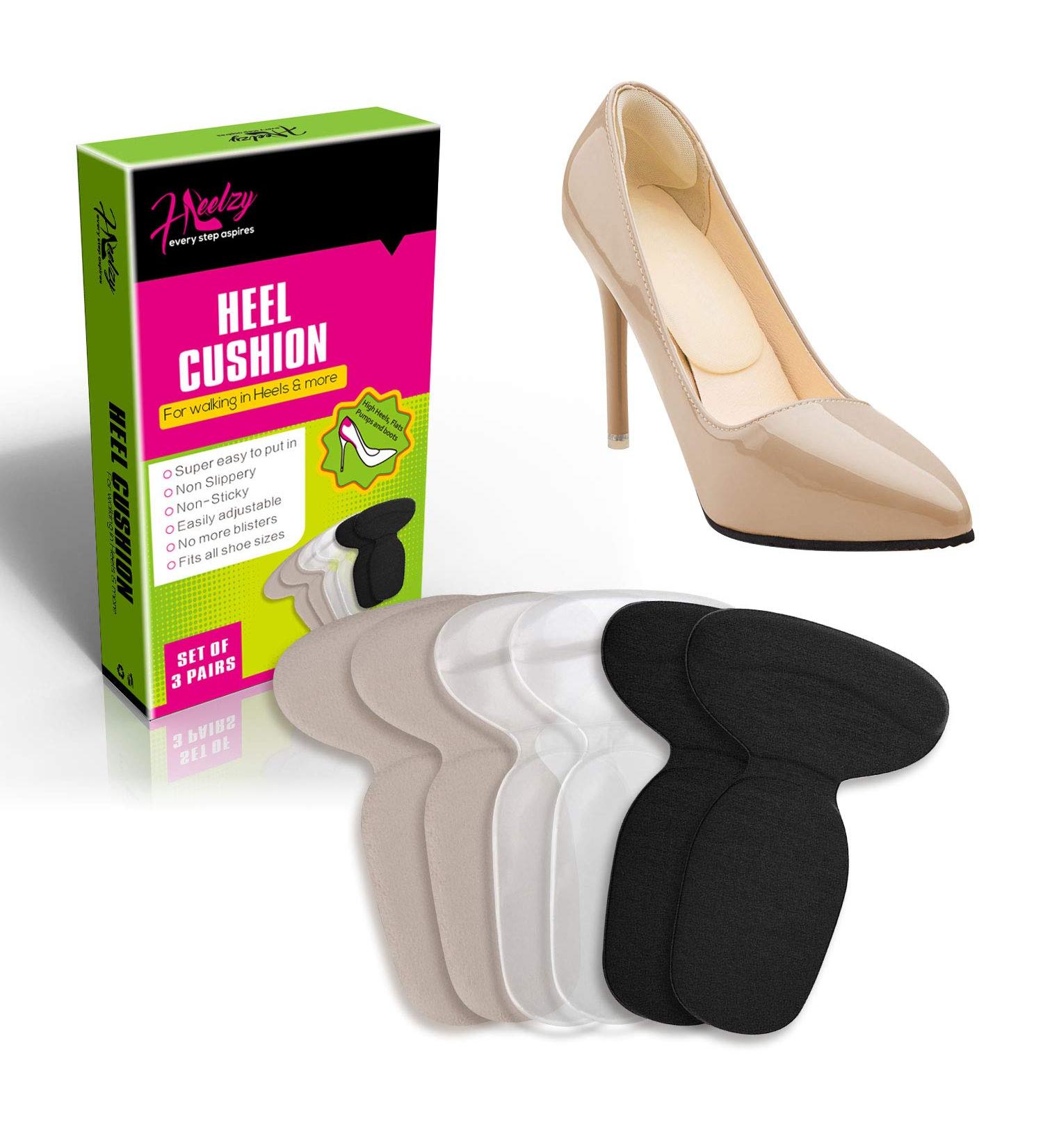 Heel Cushion Inserts for Women's Shoes | High Heel Insoles | Anti-Blister Heel Pads | Comfort Ankle Pain Relief | Non-Slip Adhesive Insoles - 3 Pairs/Colors Available - Buy Online on GoSupps.com
