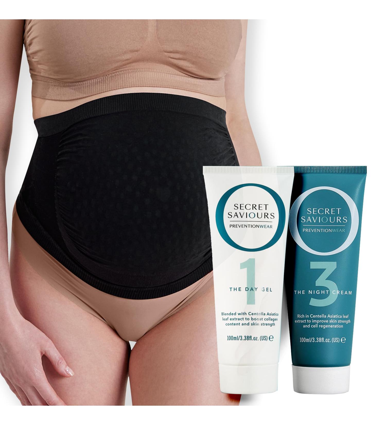 Secret Saviours Preventionwear The Band Kit for Stretch Mark Prevention - Day Gel Bump Band and Night Cream - Pregnancy Skincare Essentials (Black Large) L Black - Buy Online on GoSupps.com