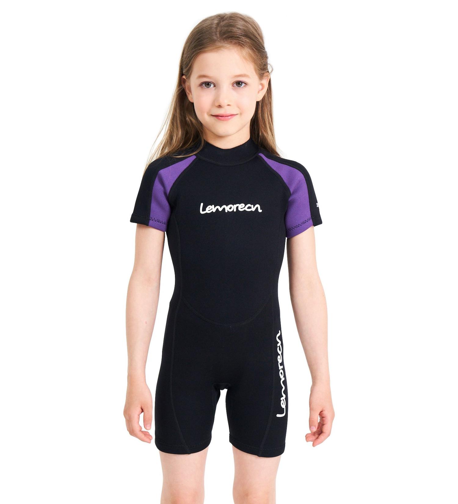Kids 2mm and 3mm Wetsuits - Youth Premium Neoprene Shorty Swim Suits | Purple Trim - Size 4 - Buy Online on GoSupps.com