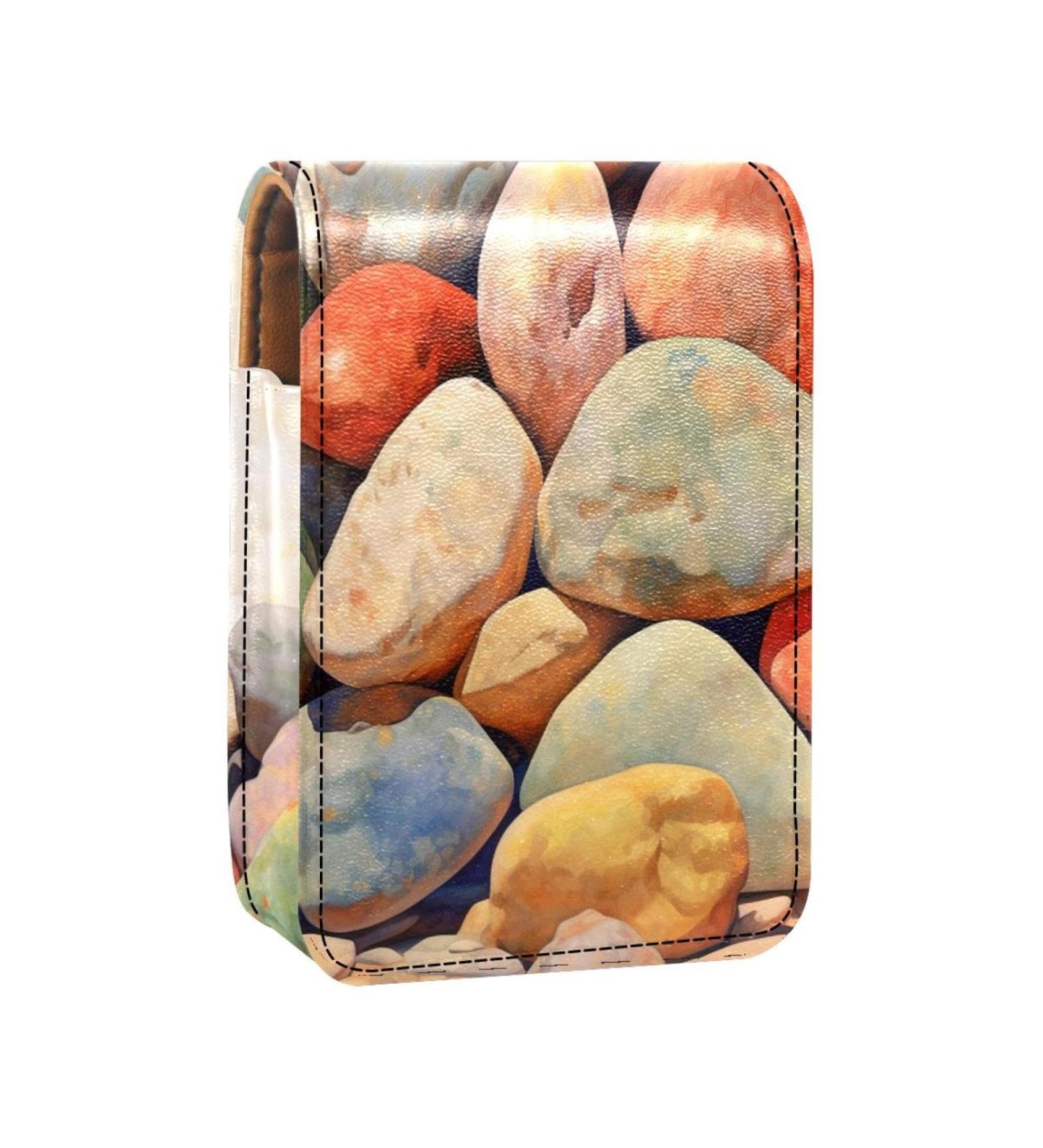 Travel Lipstick Organizer Case | Portable Makeup Bag with Mirror | Colorful Beach Stones Design - Buy Online on GoSupps.com