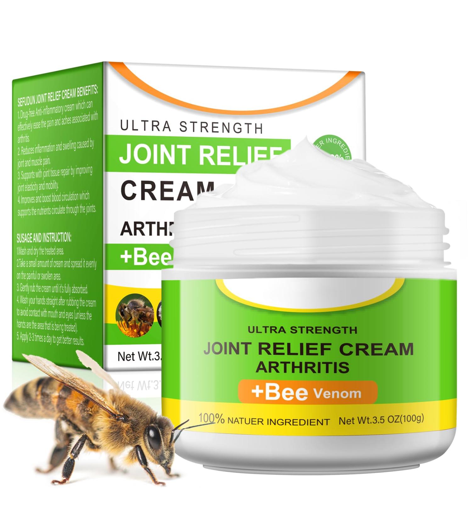 Bee Venom Joint and Bone Therapy Cream Arthritis Pain Relief Cream with Natural Formula Ultra Strength Joint Relief Cream for Pain Inflammation Soreness Muscle Recovery 100g - Buy Online on GoSupps.com