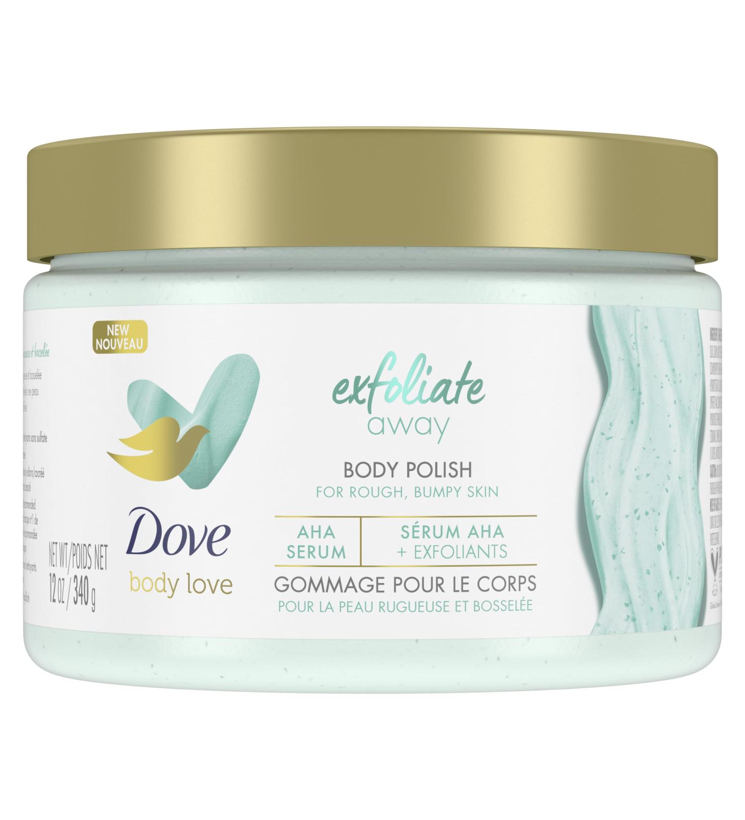 Dove Body Love Body Scrub for rough bumpy skin Exfoliate Away body scrub with AHAs for silky smooth skin 340 g - Buy Online on GoSupps.com