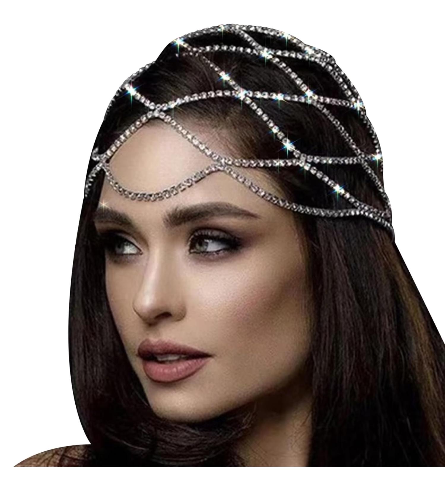 Bridal Headpiece Jewellery 1920s Headpiece Bling Rhinestones Flapper Head Chain Cap Party Hair Accessories for Women Costume Hair Accessories - Buy Online on GoSupps.com