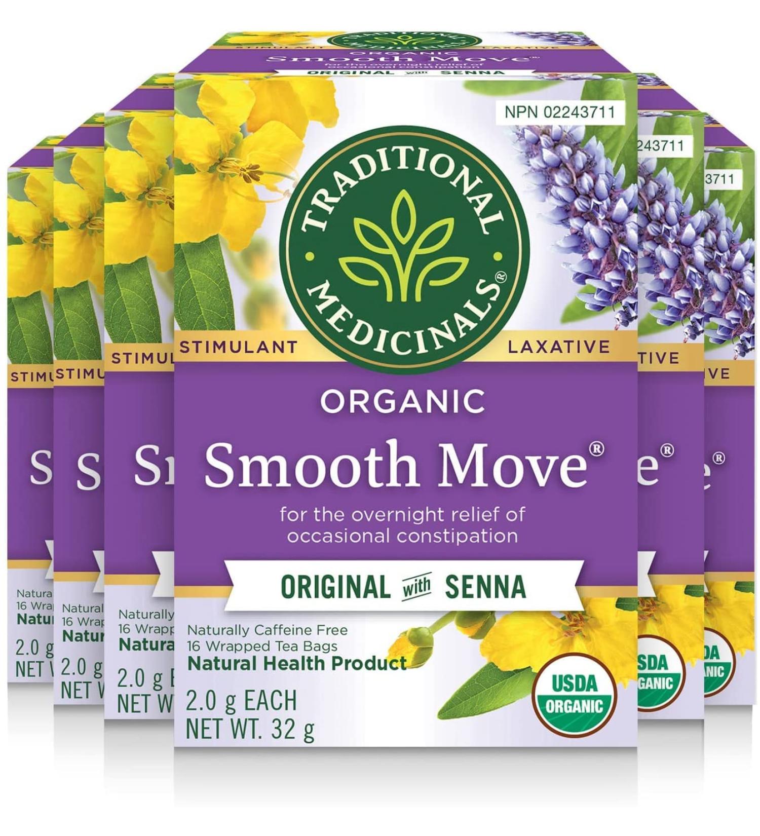 Traditional Medicinals - Organic Smooth Move Laxative Herbal Tea - Gentle Overnight Relief Of Occasional Constipation - 16 Count (Pack of 6) (Package May Vary) Organic Smooth Move Smooth Move 16 Count (Pack of 6) - Buy Online on GoSupps.com