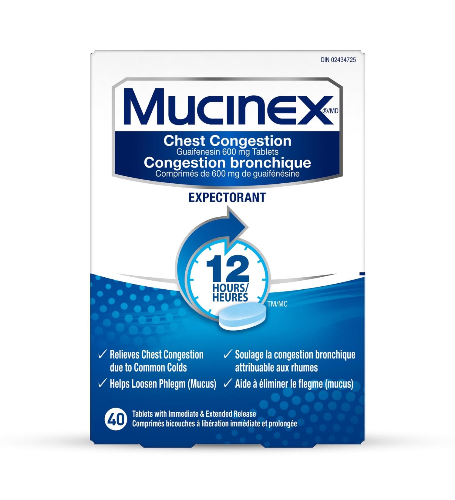 Mucinex Chest Congestion Guaifenesin 600 mg Tablets Expectorant (Cough Medicine) 40 Count - Buy Online on GoSupps.com