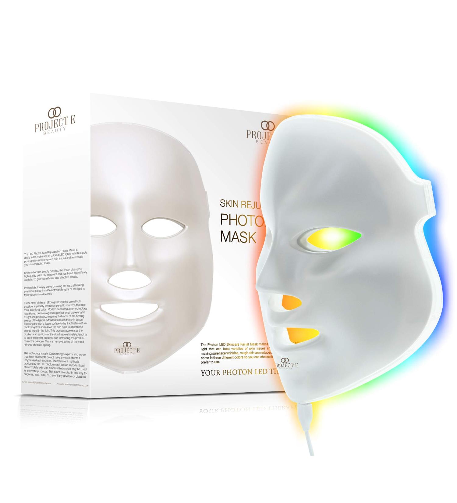 Project E Beauty LED Face Mask - 7 Colors Light Therapy for Anti-Aging Wrinkle Reduction & Radiant Skin - International Shipping - Buy Online on GoSupps.com