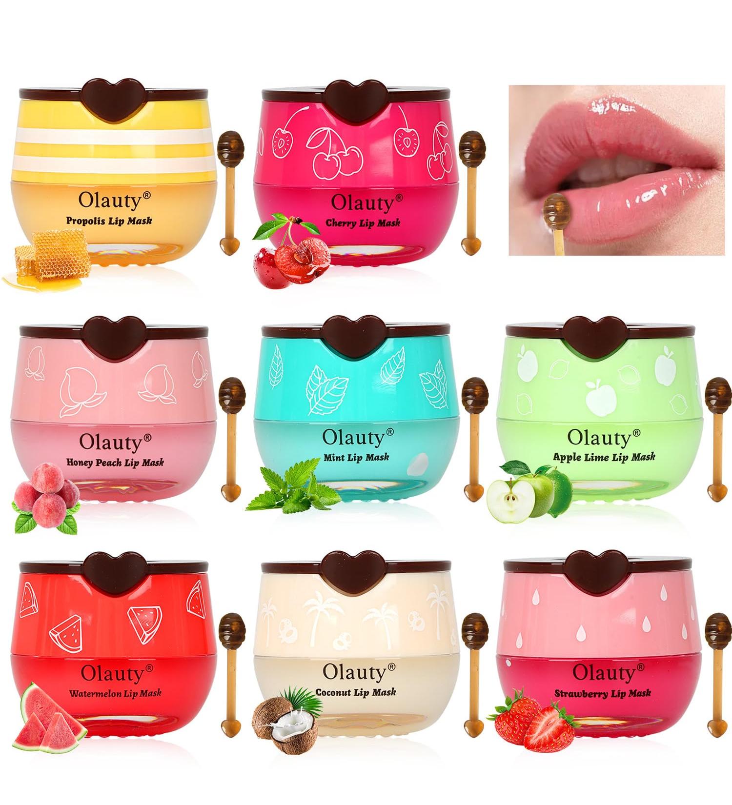 Bee Lip Balm Honey Pot 8PCS Lip Mask Overnight Hydrating Prevention Dry and Cracked Lip Scrubs Exfoliator Lip Care Moisturizing Lip Sleeping Mask Reduces Lip Lines Honey & Strawberry & Apple Lime & Watermelon & Cherry & Min  - Buy Online on GoSupps.com