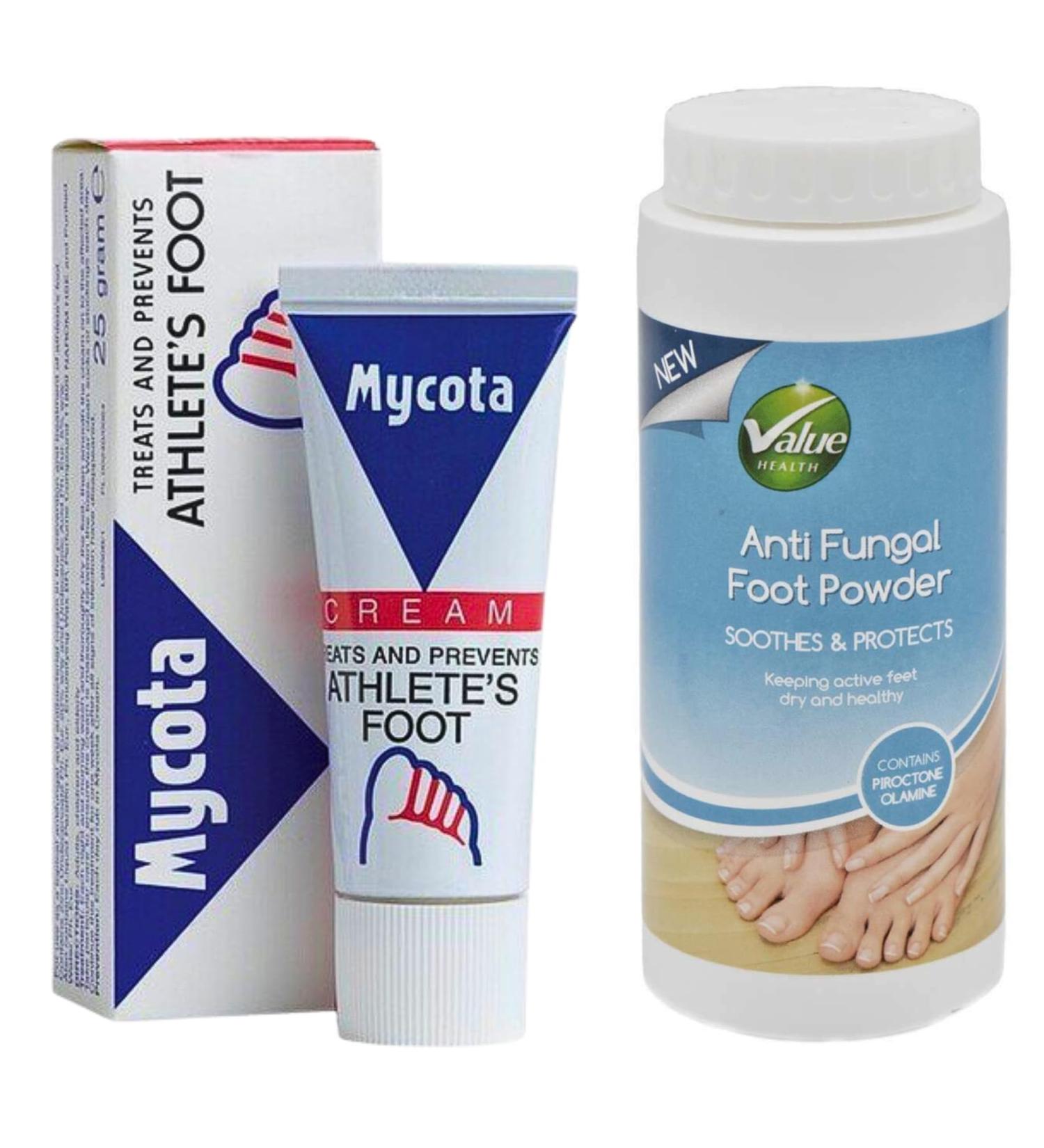 Athletes Foot Treatment Bundle: Mycota Cream (25g) & Anti Fungal Foot Powder (75g) - Buy Online on GoSupps.com