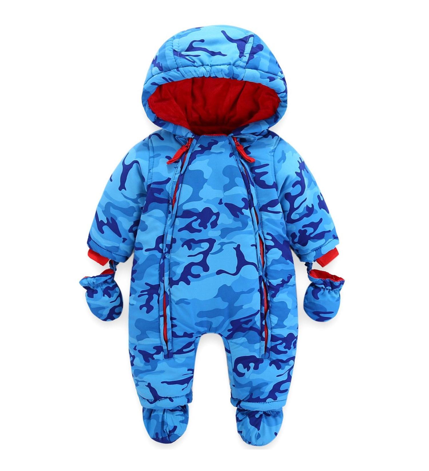 Baby Boys Winter Hooded Romper Snowsuit 12-18 Months | Cotton Jumpsuit Outfit with Gloves & Booties | 3-24 Months - Buy Online on GoSupps.com