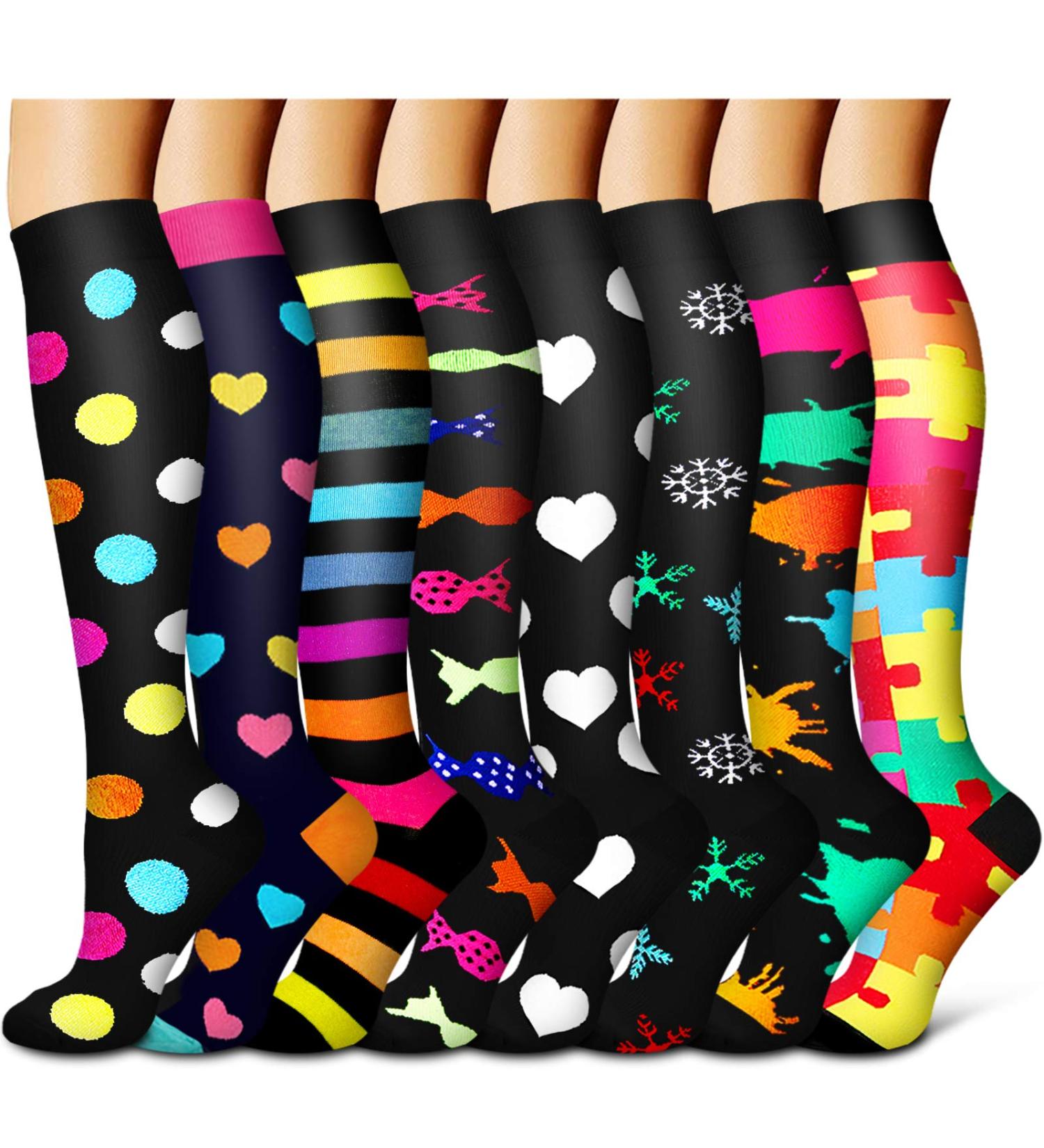 Compression Socks for Women & Men - Best Circulation Support for Running Nursing Travel | Large-X-Large - Black/Rainbow/Navy - Buy Online on GoSupps.com
