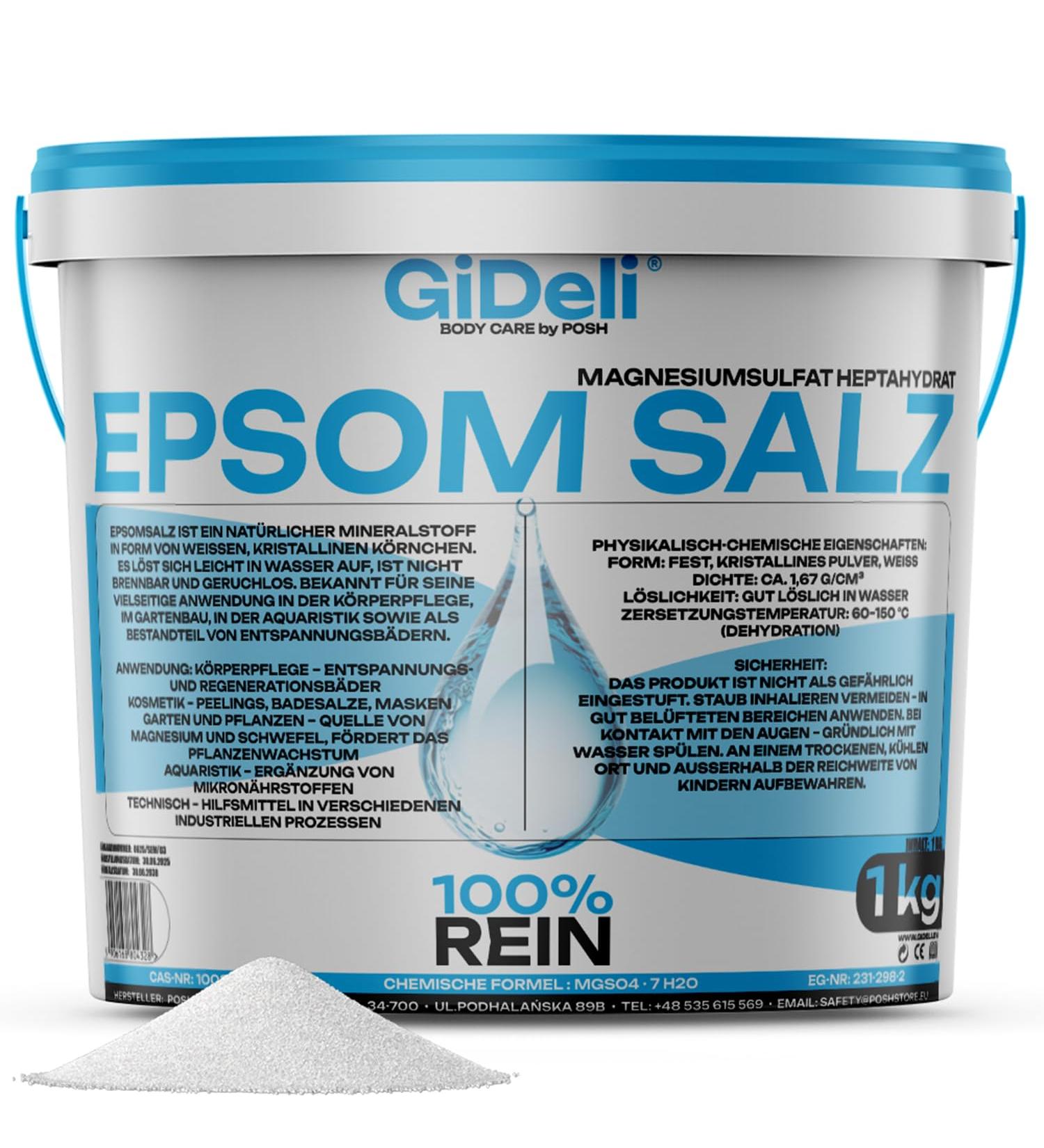 Epsom Sel de bain 1 kg de sulfate de magn sium de qualit pharmaceutique dans un seau - 100 % pur sel naturel - Bain de pieds - Soin de la peau - Bain de relaxation (1000 g) - Buy Online on GoSupps.com