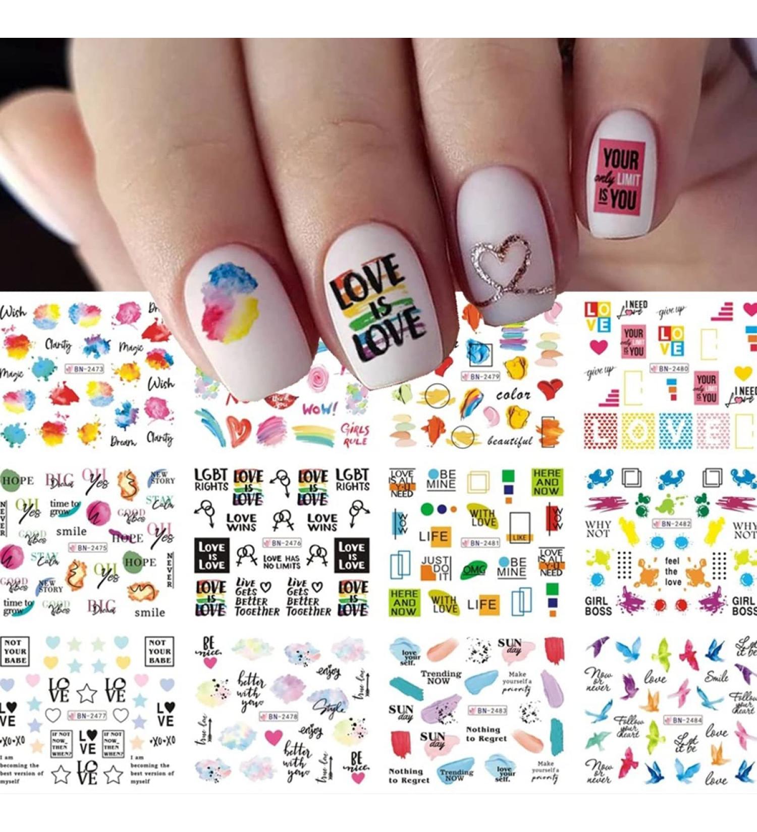 Graffiti Fun Nail Sticker Decals - LGBT Water Slider Manicure Kit for Women - Love is Love Theme - 12PCS - Buy Online on GoSupps.com