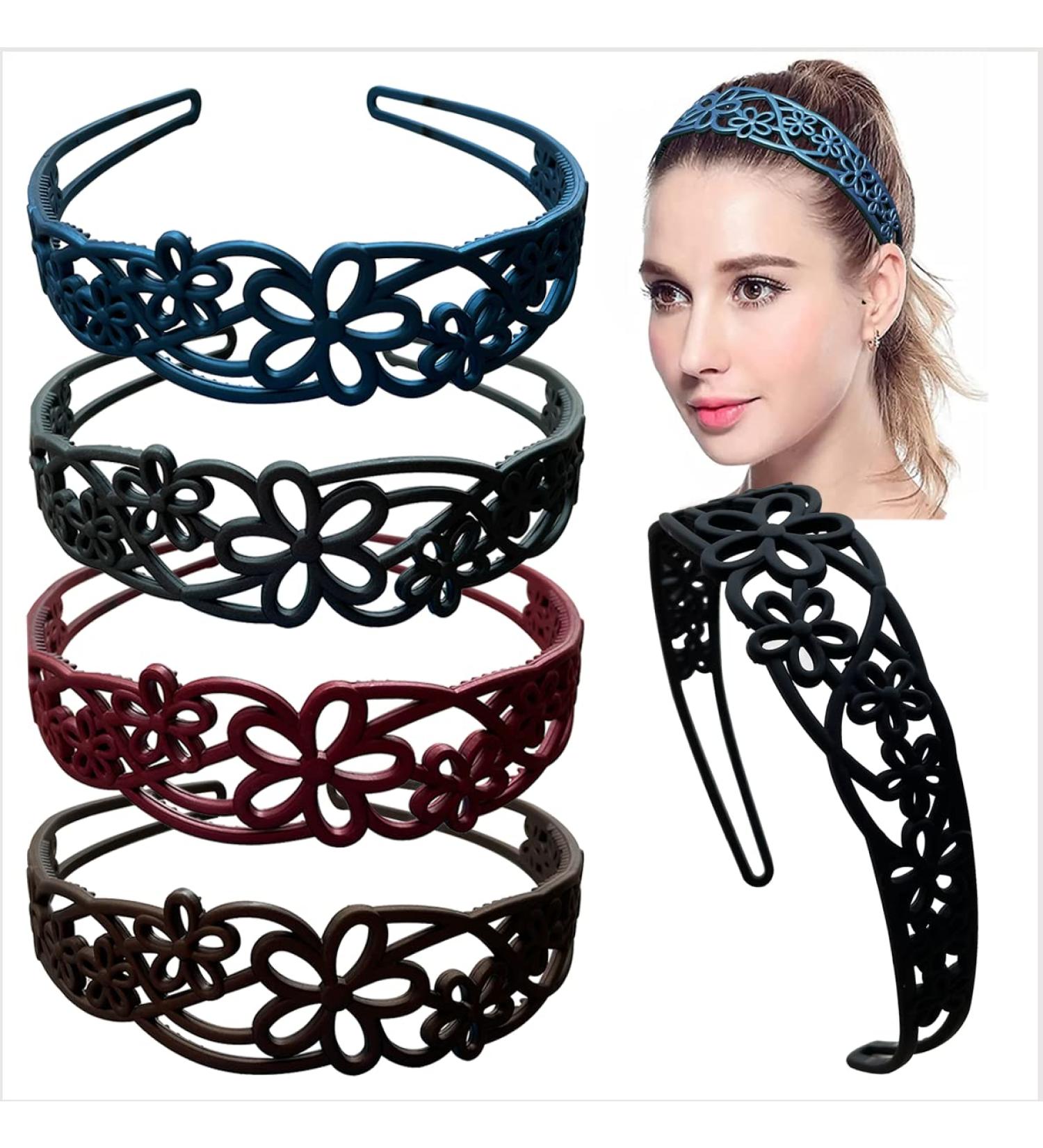 Yazon 5pcs Wide Flower Headbands for Girls Women - Plastic Hairbands with Teeth - Hard Hair Hoops - Model3 - Buy Online on GoSupps.com
