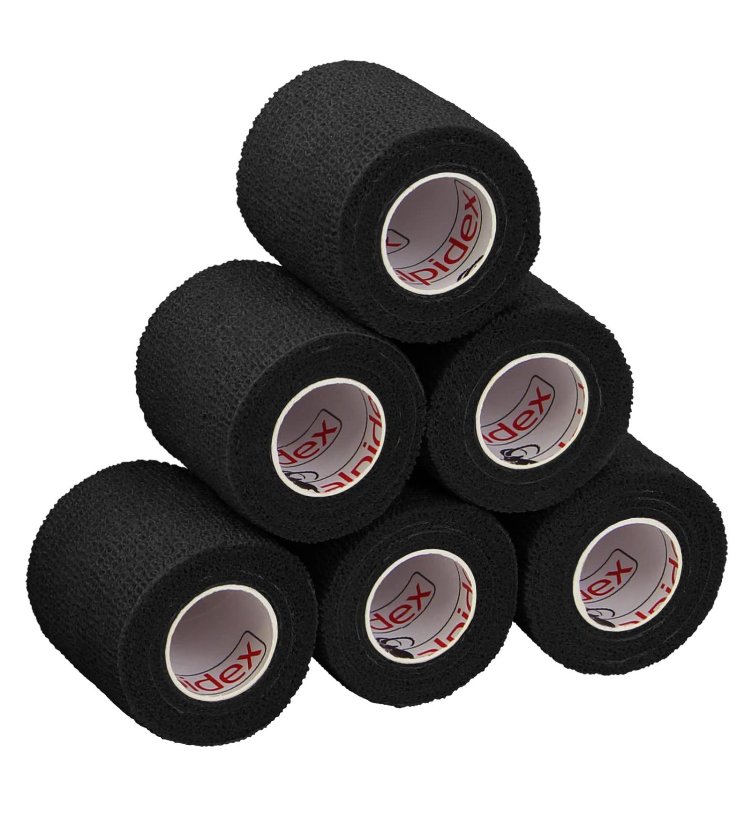 Alpidex Self-Adhesive Bandage Rolls - 6 Pack 5 cm x 4.5 m Black - Sport & Vet Wrap Tape Durable PET Fixing Tape - Buy Online on GoSupps.com