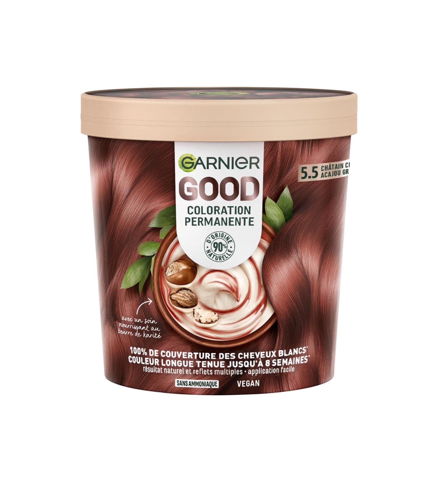 Garnier - Coloration Permanente - Sans Ammoniaque - 90% d'Ingr dients d'Origine Naturelle - Formule Vegan - Beurre de Karit - 100% Couverture Cheveux Blancs - Ch tain Clair Acajou Griotte (5.5)- Good CHATAIN CLAIR ACAJOU GRIOTTE 5.5 - Buy Online on GoSupps.com