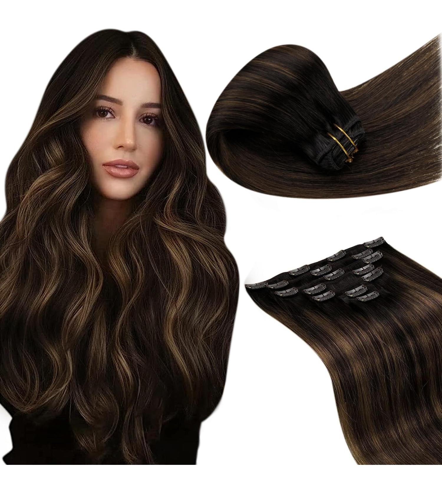 Buy Laavoo Real Hair Clip-In Extensions - Brown Balayage & Ombre 7pcs 105g 14 Inches - Premium Quality Double Treat Hair - Buy Online on GoSupps.com