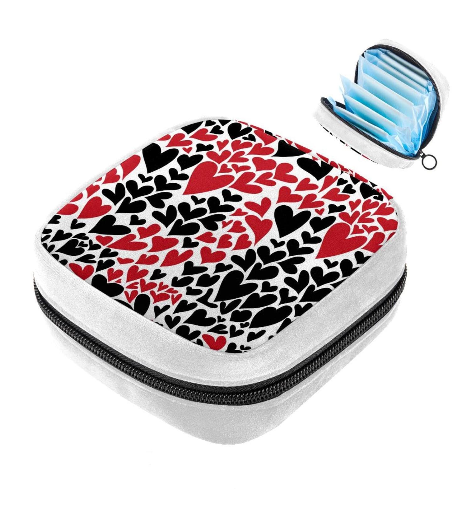 GIAPB Sanitary Napkin Storage Bag | Period Tampon Makeup Pad Pouch | Black Red Hearts - 1685 - Buy Online on GoSupps.com