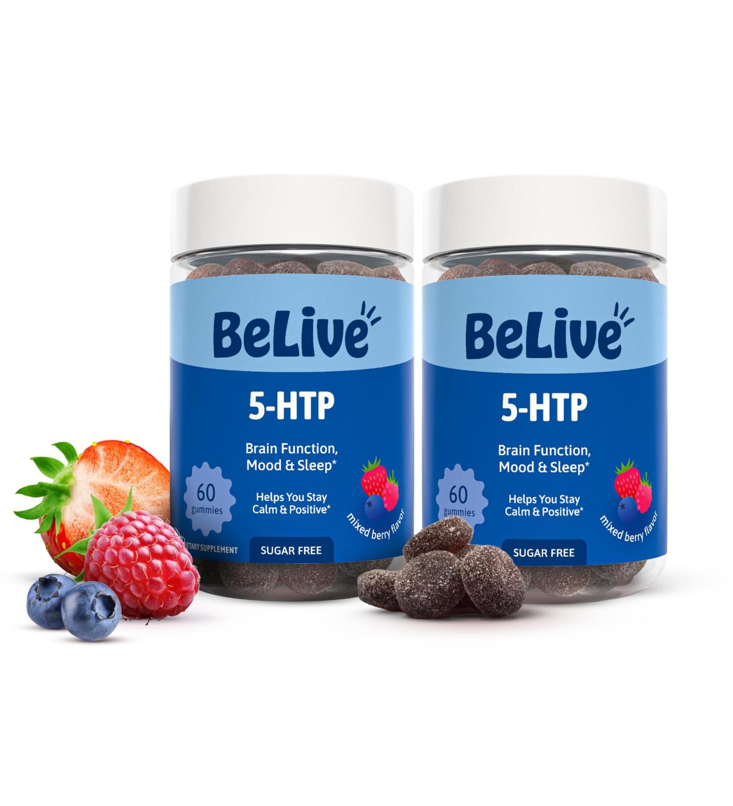 BeLive 5-HTP Gummies 2 Pack - 120 Ct I 5HTP Calming Gummies for Heightened Focus, Relaxation & Rest for Adults | Vegan - Mixed Berries Flavor - Buy Online on GoSupps.com
