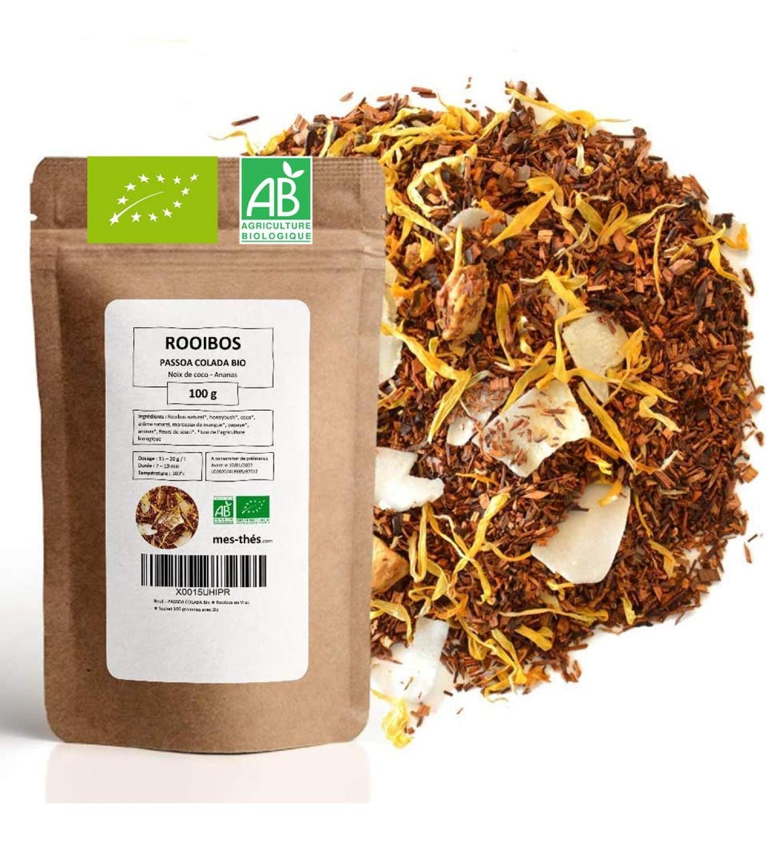 Organic Rooibos Coconut - Pineapple Passoa Colada Rooibos Bulk 100g Bag with Zip 40 Cups 100% Organic Farming Q - Buy Online on GoSupps.com