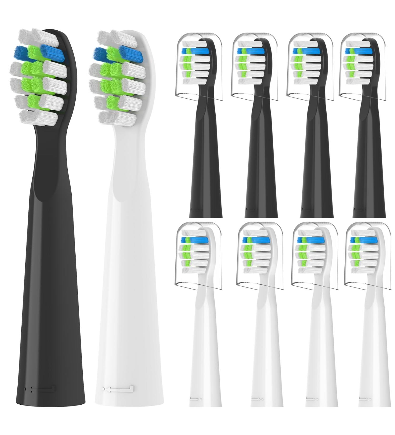 Toothbrush Heads Compatible with Bitvae D2 - 10 Soft Bristle Replacement Heads (5 Black + 5 White) - International Shipping Available - Buy Online on GoSupps.com