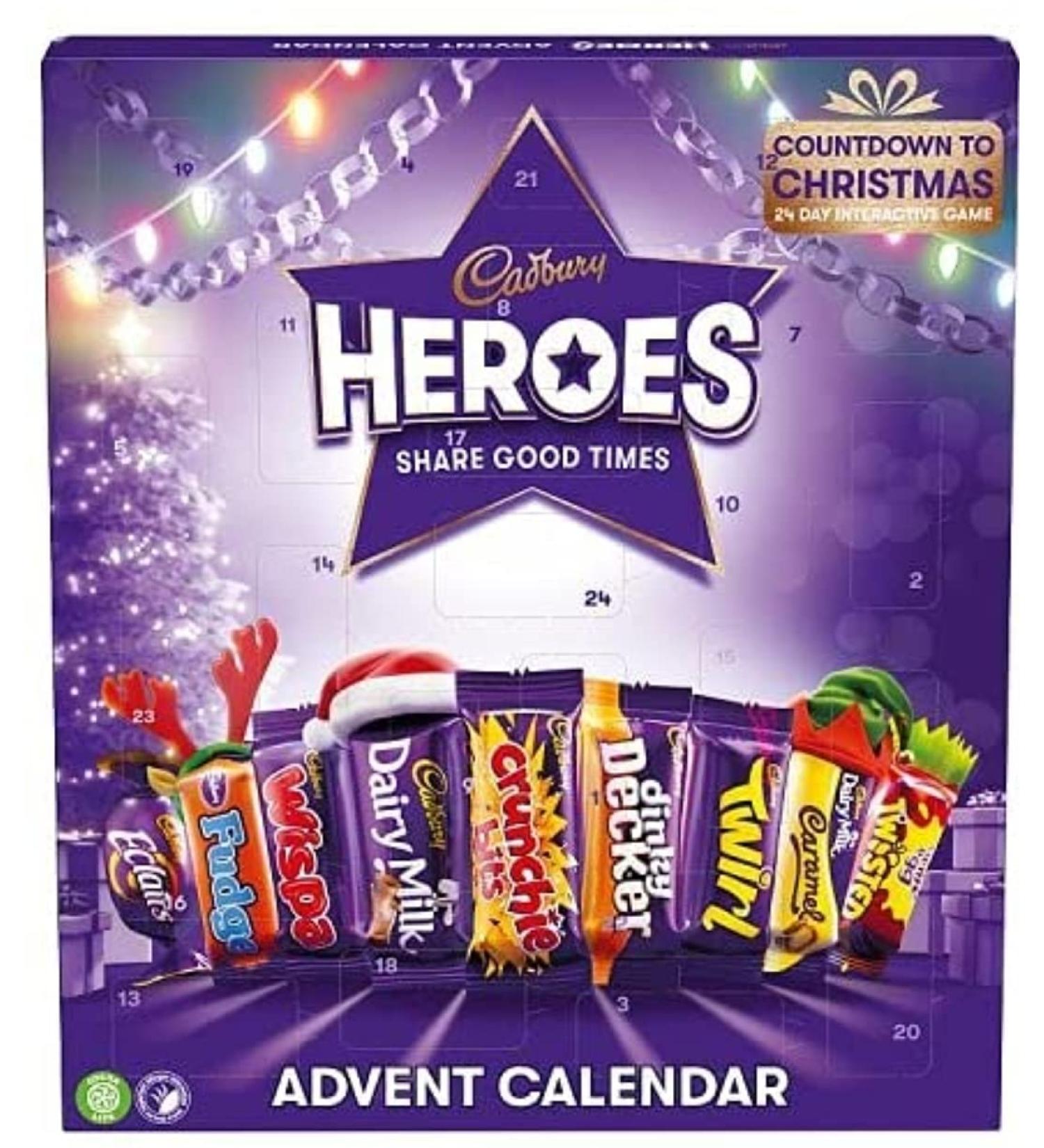 Soolar Cadbury Heroes - Calendrier de l'Avent en chocolat de 230 g avec carte de v ux de No l gratuite jeu interactif de compte rebours pour No l 24 jeux interactifs No l - Buy Online on GoSupps.com