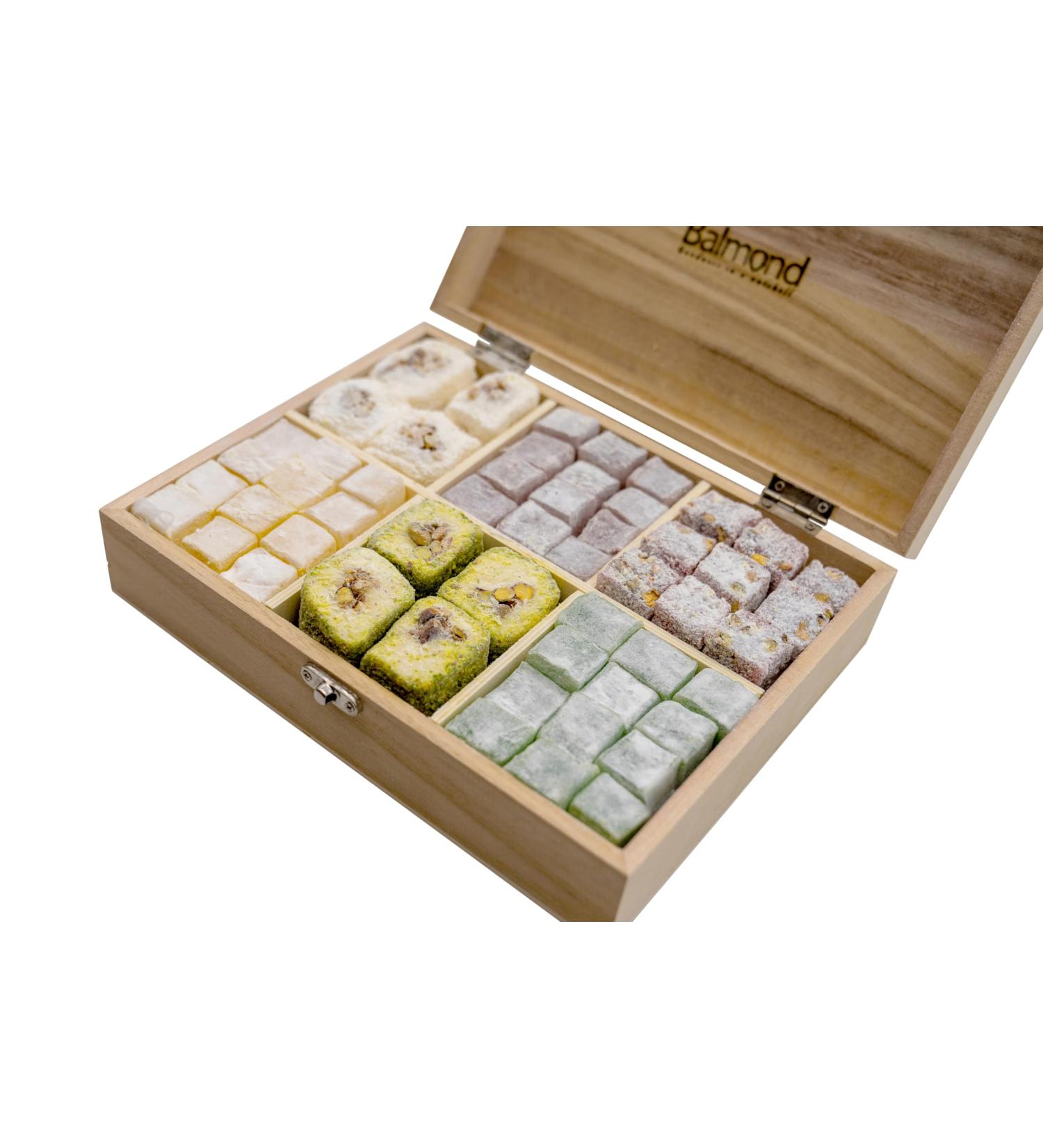 Balmond Premium Turkish Delight Gift Box - 900g Assorted Turkish Delight in Beautiful Wooden Box Pistachio Walnut Coconut - Suitable for Halal Kosher Gluten Free Vegan & Vegetarian Diets - Buy Online on GoSupps.com