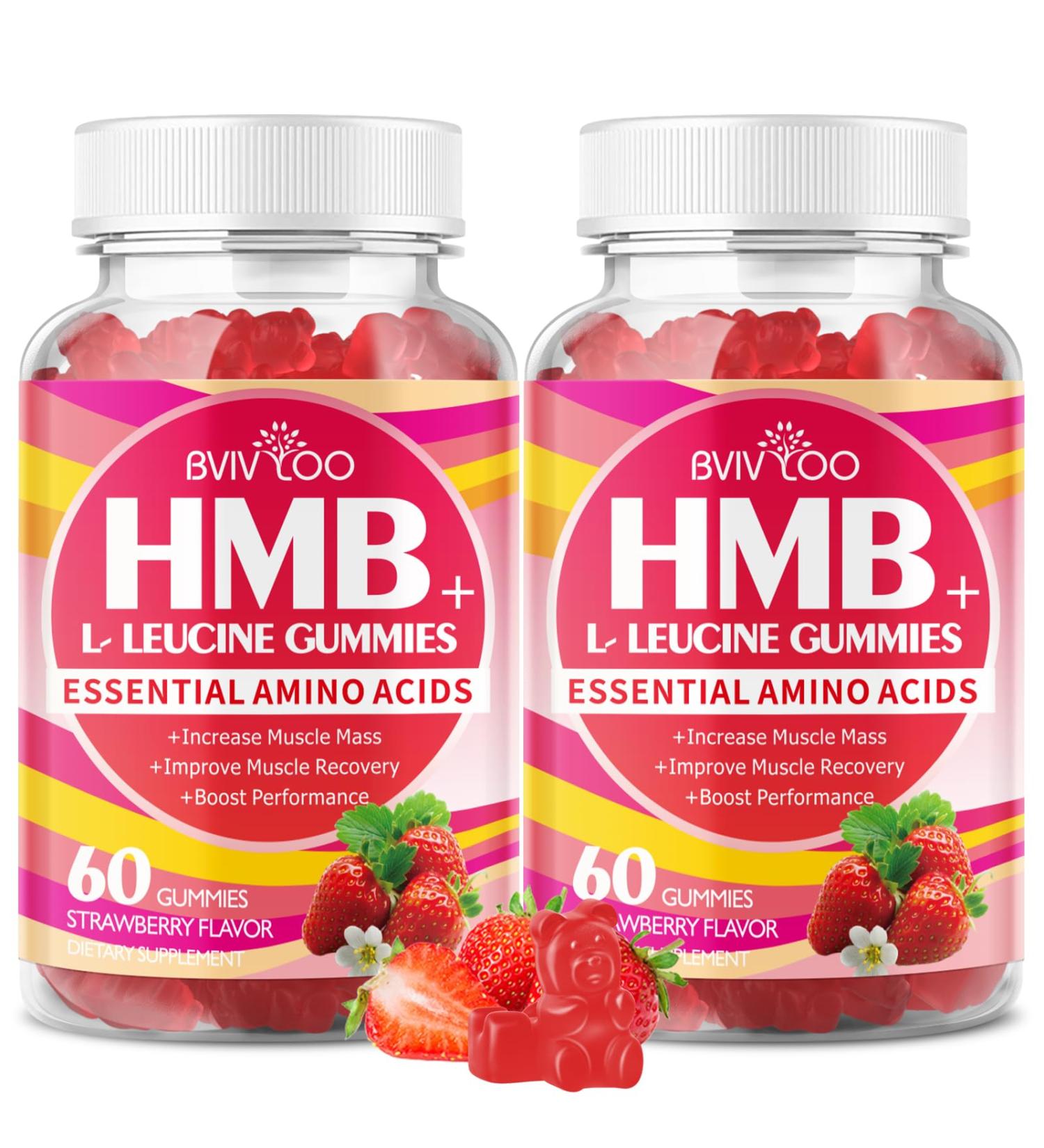 BVIVLOO HMB and L-Leucine Gummies - 3000mg Combined HMB & L-Leucine per Serving. for Muscle Growth Muscle Relief & Fast Recovery. Sugar-Free Strawberry 120 Gummies - Buy Online on GoSupps.com