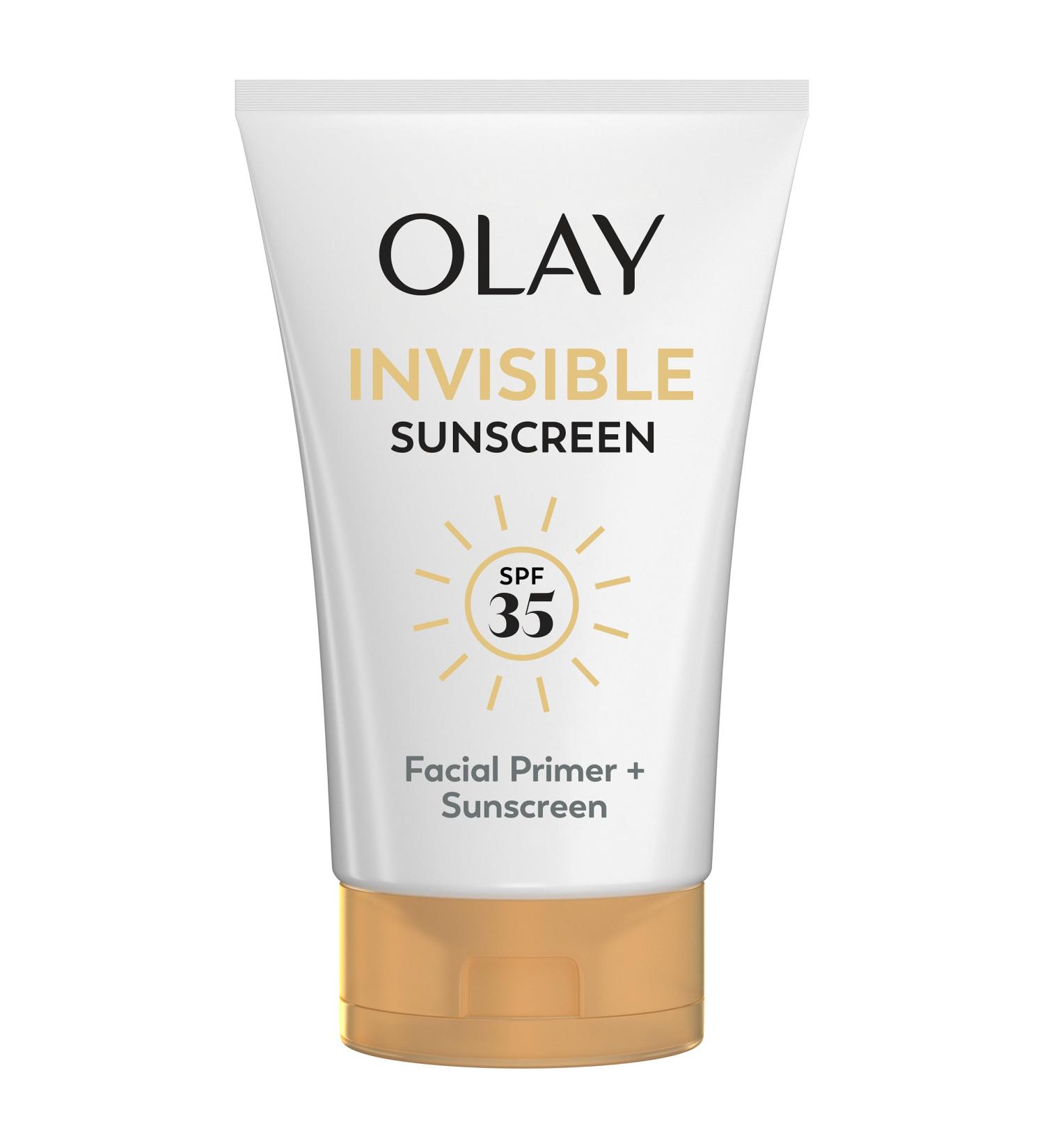 Olay Invisible Sunscreen SPF 35 100% Invisible Facial Sunscreen and Makeup Primer - Fragrance-Free Weightless No White Cast Broad Spectrum Sun Protection with Vitamin C & E Aloe Vera 1.7 Oz 1.7 Ounce (Pack of 1) - Buy Online on GoSupps.com