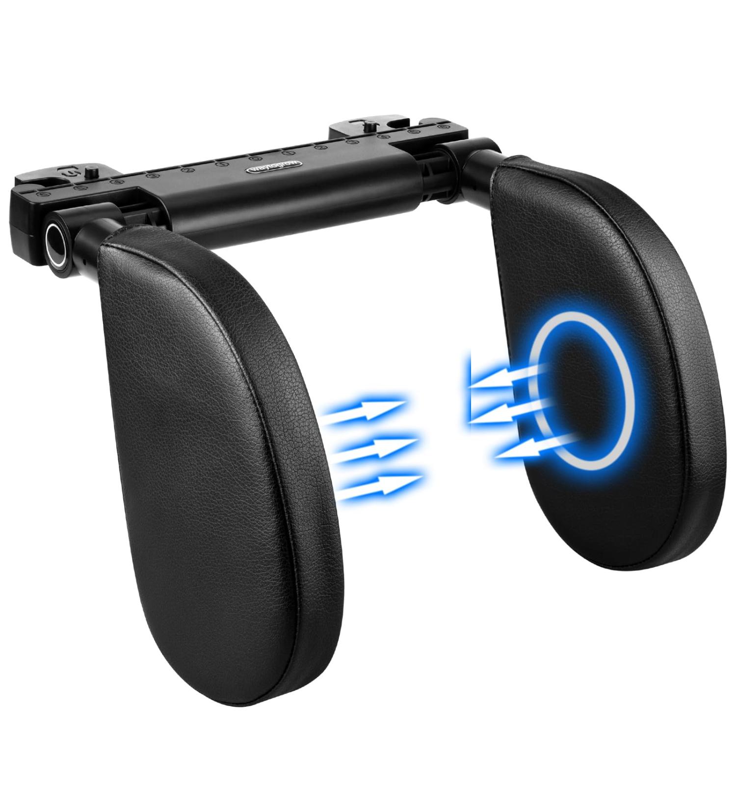Adjustable Neck Support Pillow for Kids - Leather Car Headrest with Telescopic Rod & Sliding Clips - Buy Online on GoSupps.com