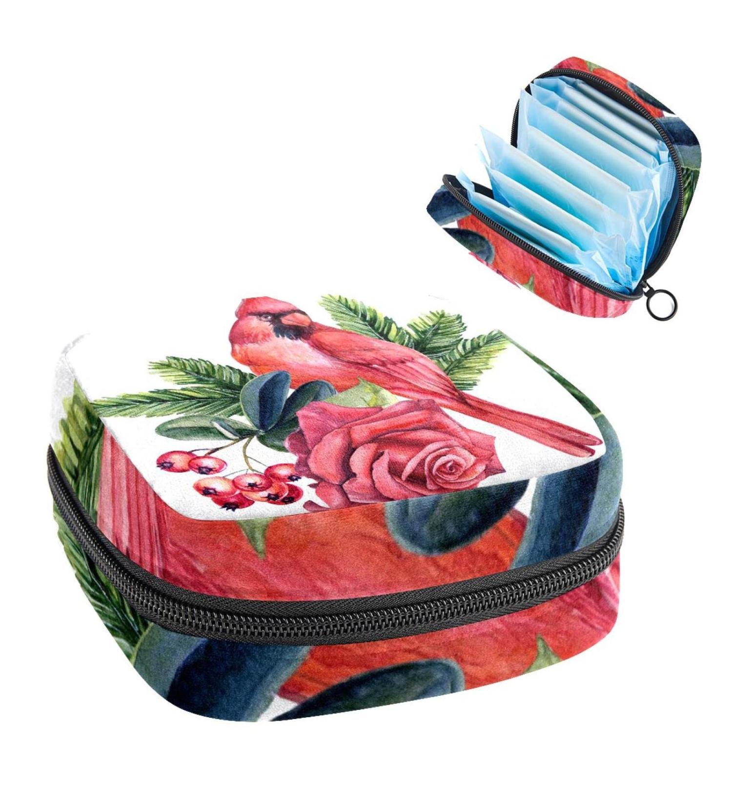 GIAPB Period Bag - Sanitary Napkin Storage & Travel Makeup Pouch - Bird Rose Flower Color - Buy Online on GoSupps.com