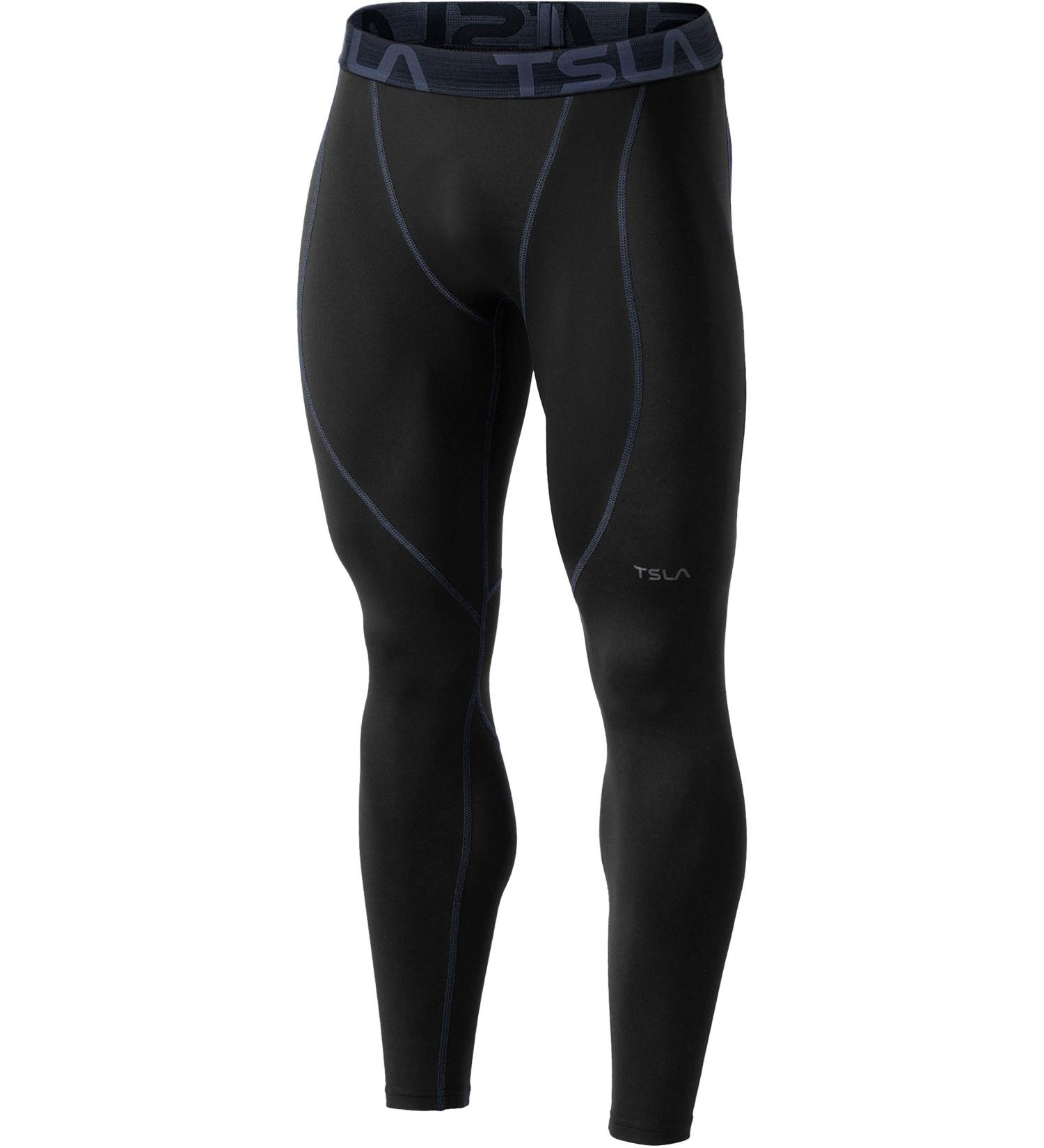 Shop TSLA Men's Thermal Compression Underwear | Winter Sports Leggings with Fleece Lining - Heatlock Technology | Black & Charcoal - Buy Online on GoSupps.com