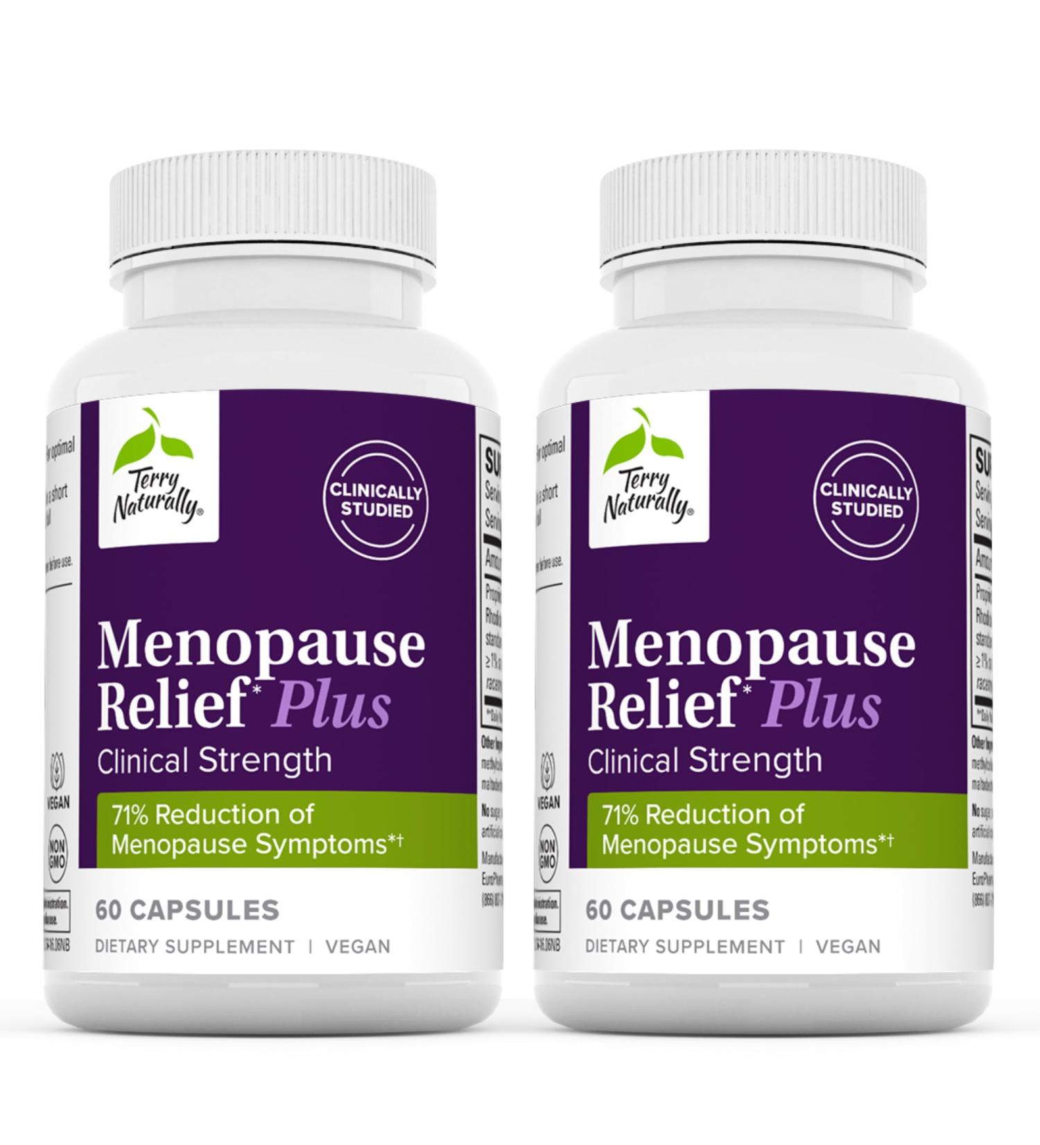 Shop Terry Naturally Menopause Relief Plus - 60 Capsules (Pack of 2) | Clinical-Strength with Rhodiola & Black Cohosh | Non-GMO Vegan Gluten-Free - Buy Online on GoSupps.com