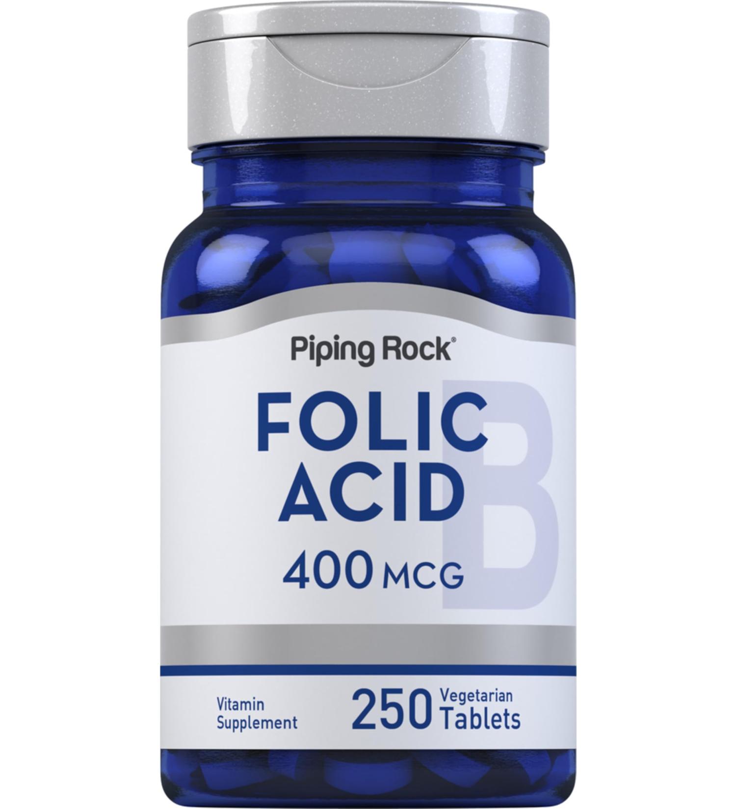 Piping Rock Folic Acid | 400mcg | 250 Vegetarian Tablets | Non-GMO Gluten Free Supplement - Buy Online on GoSupps.com