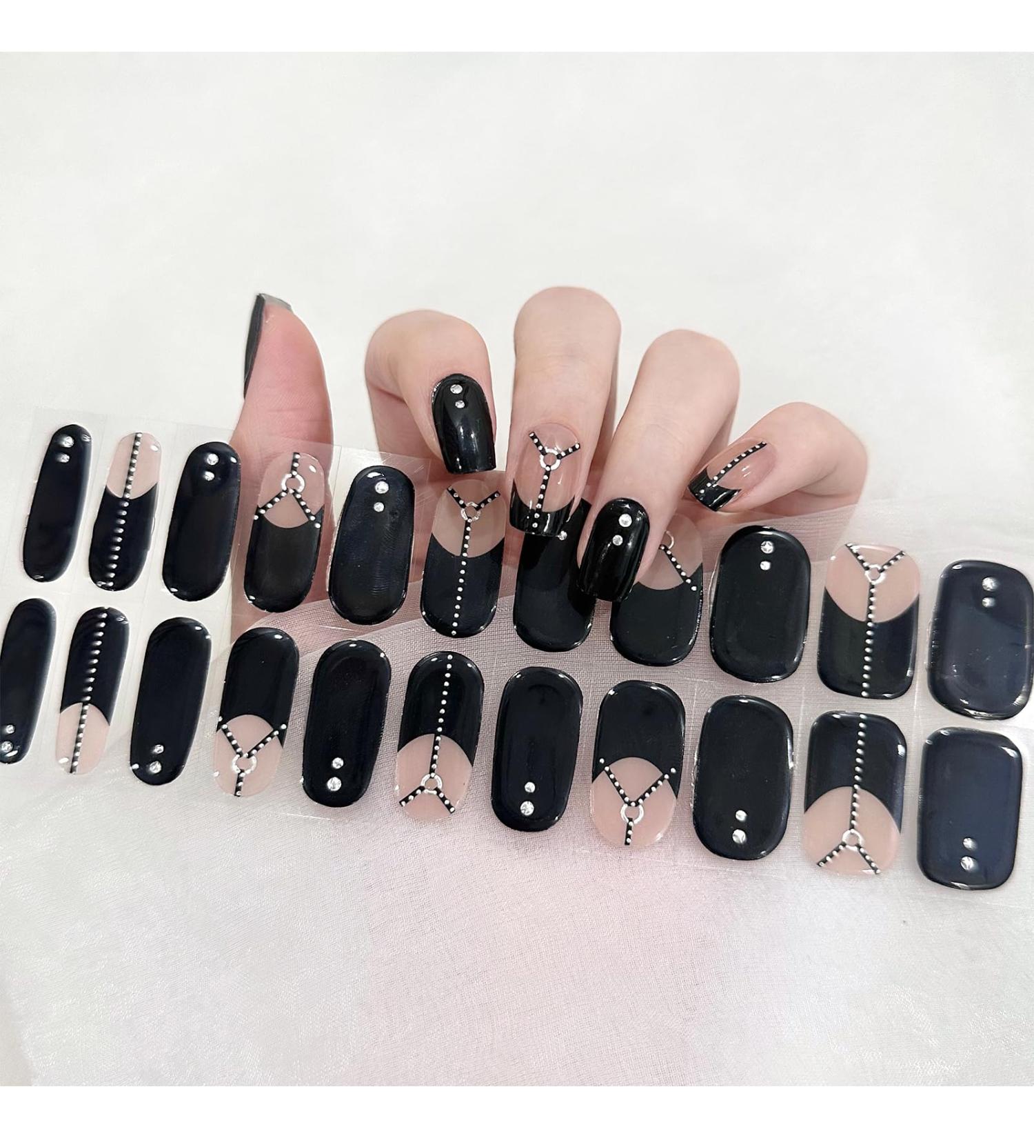 Ceboic Gel Nail Polish Stickers - 22PC UV Self-Adhesive French Black Gel Strips for Salon Quality Nails - Buy Online on GoSupps.com