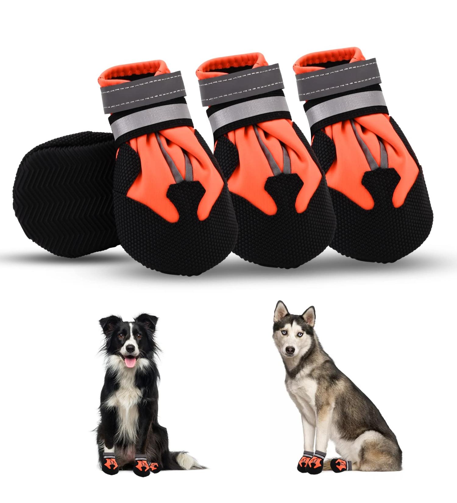 Waterproof Dog Shoes for Small & Medium Dogs - 4 Piece Anti-Slip Paw Protection with Reflective Straps | Winter Outdoor Use (Orange Large) - Buy Online on GoSupps.com